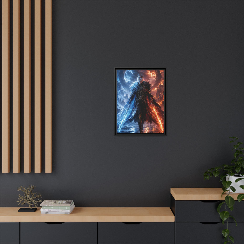 Framed Fantasy Canvas Print — Ice vs Fire Dark Knight Wall Art