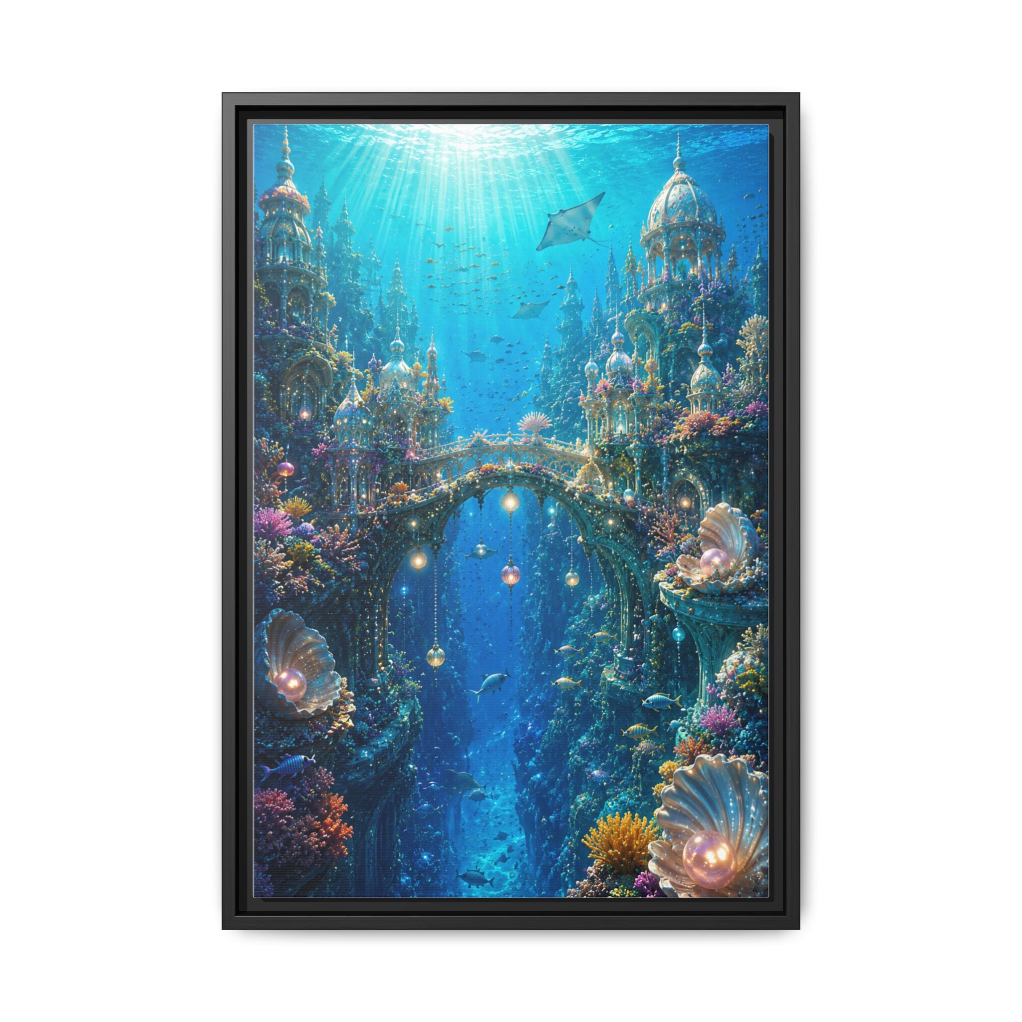 Underwater Fantasy Canvas Print — Framed Matte Ocean City Wall Art