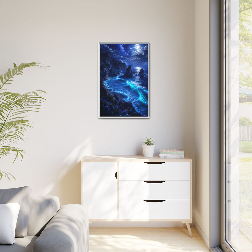 Framed Matte Canvas: Luminous Moonlit Ocean Art Print