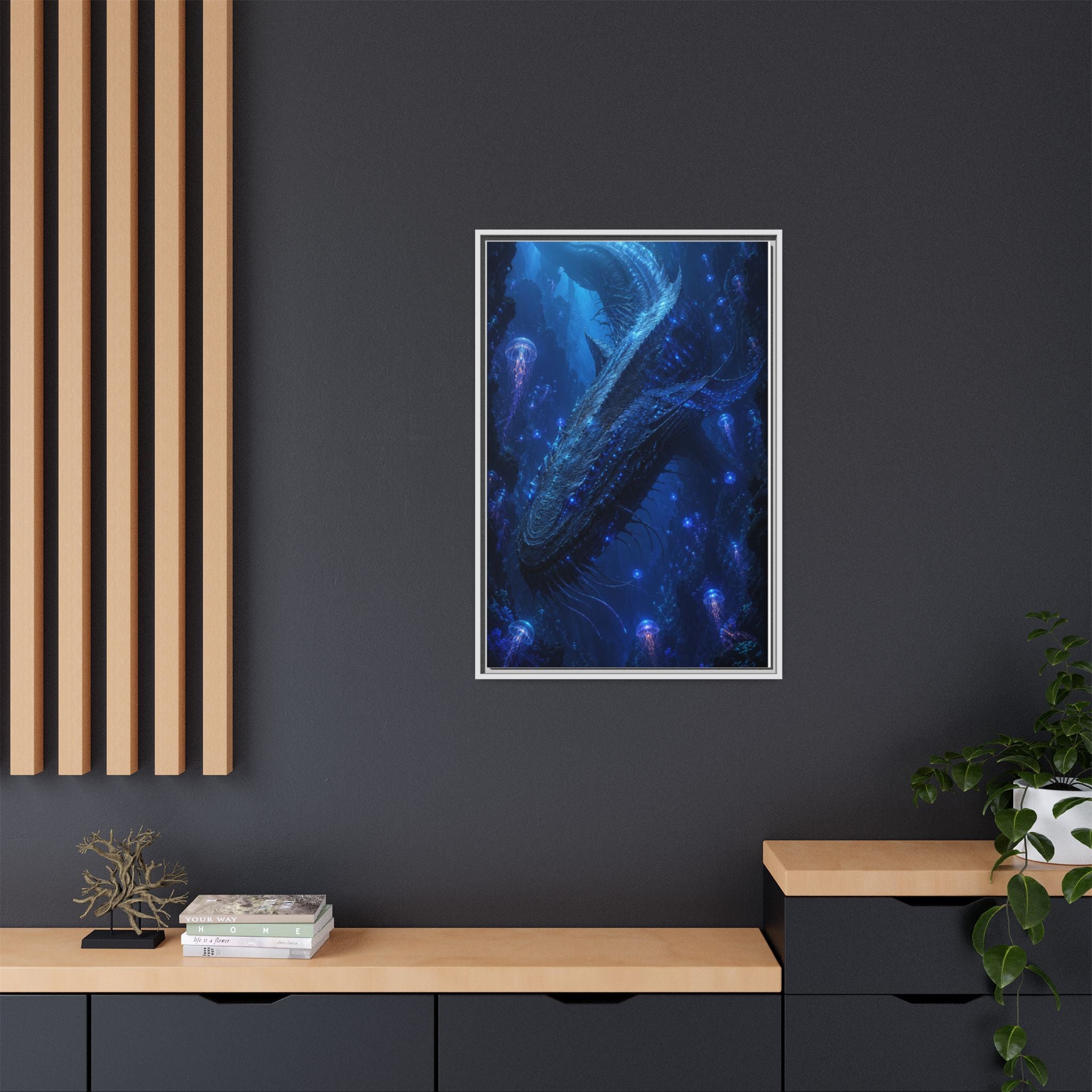 Framed Matte Canvas Art - Deep Sea Leviathan Fantasy Print