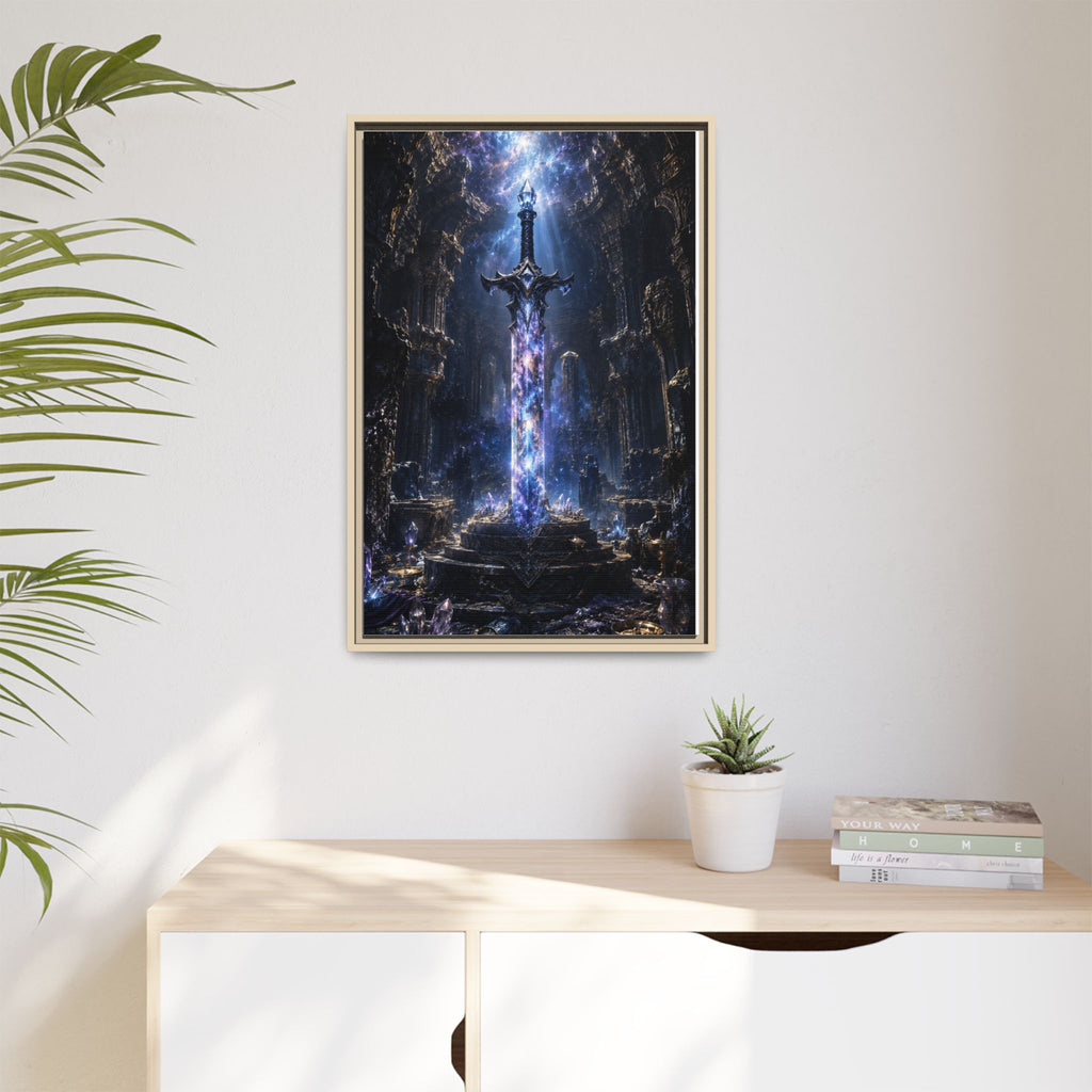 Framed Fantasy Sword Canvas — Mystical Glowing Blade Wall Art