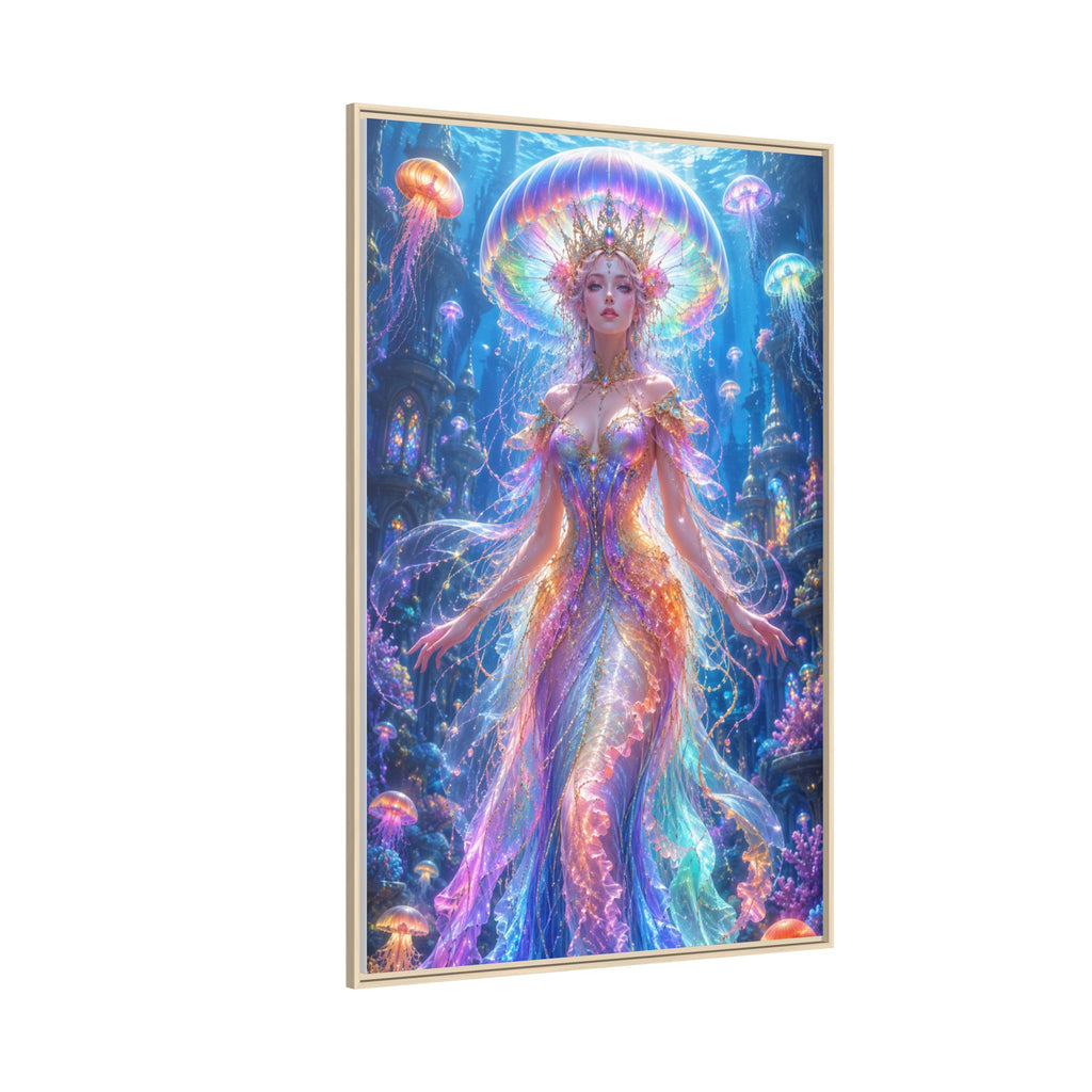Jellyfish Queen Framed Canvas Art — Vibrant Mermaid Goddess Wall Print