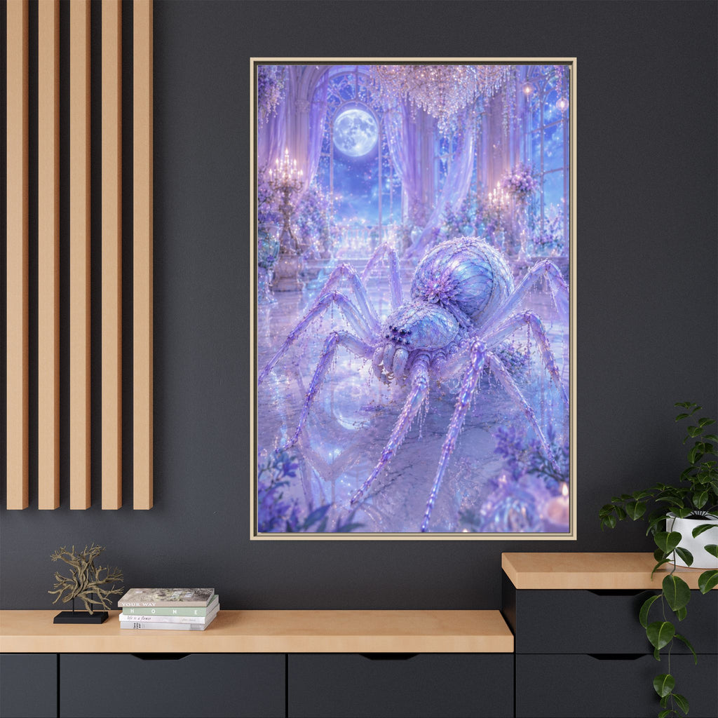 Moonlit Spider Fantasy Canvas Print — Lavender Enchanted Wall Art (Framed)