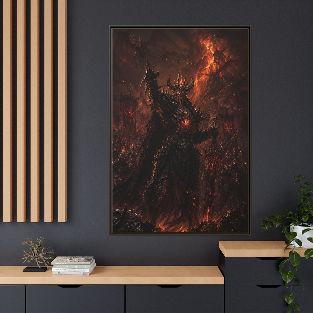 Framed Matte Canvas: Infernal Dark Lord Fantasy Wall Art