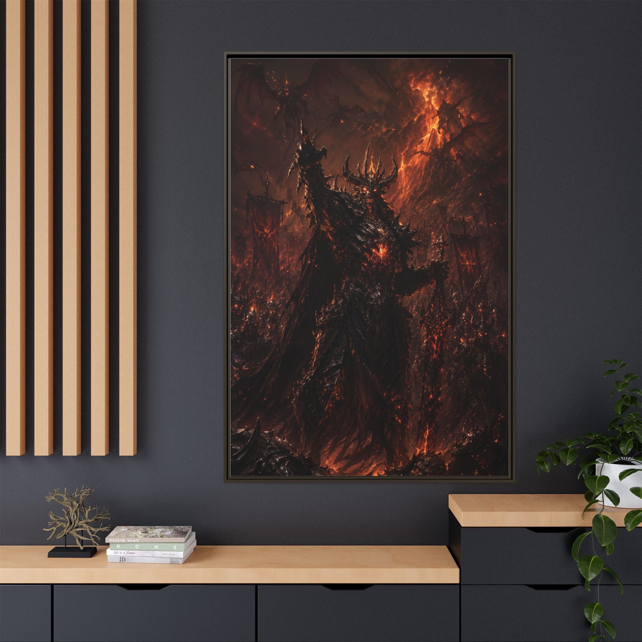 Framed Matte Canvas: Infernal Dark Lord Fantasy Wall Art