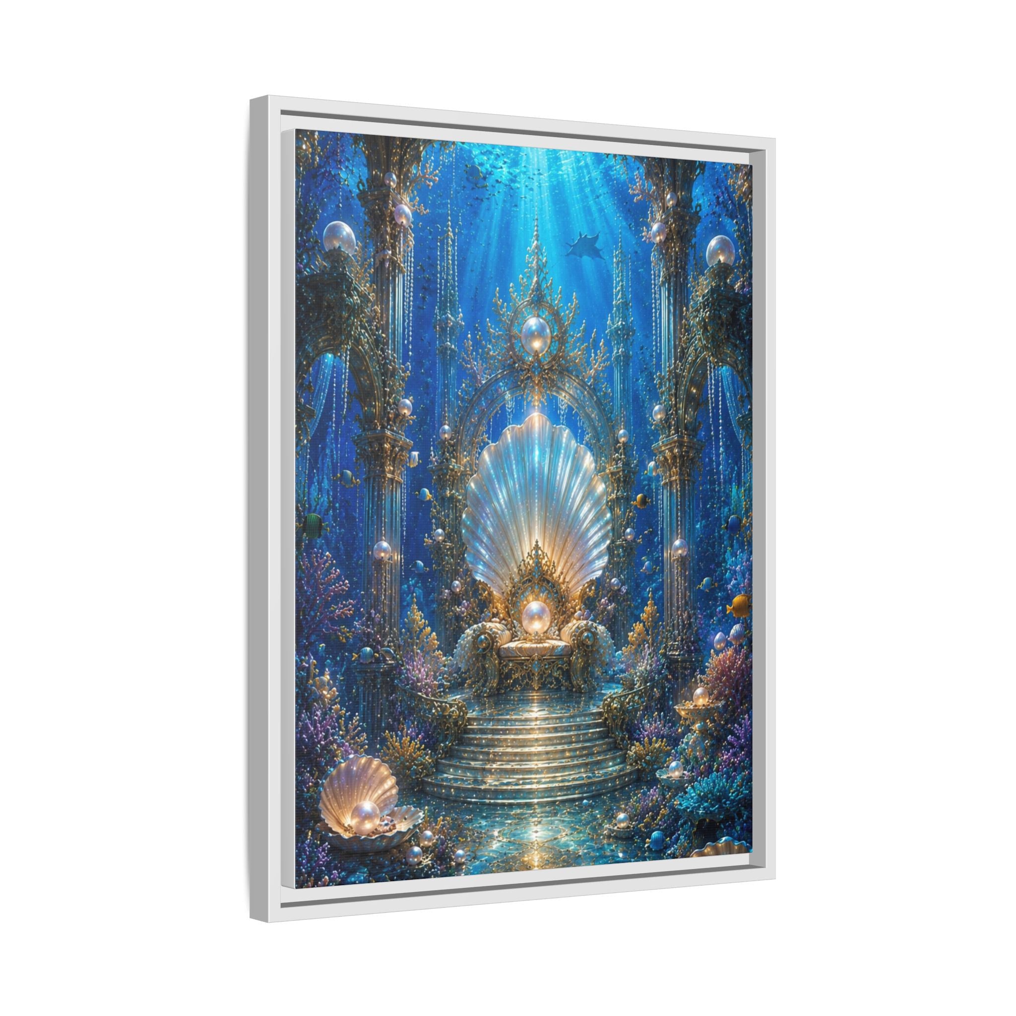 Underwater Palace Framed Canvas Art — Mermaid Throne Ocean Fantasy Print