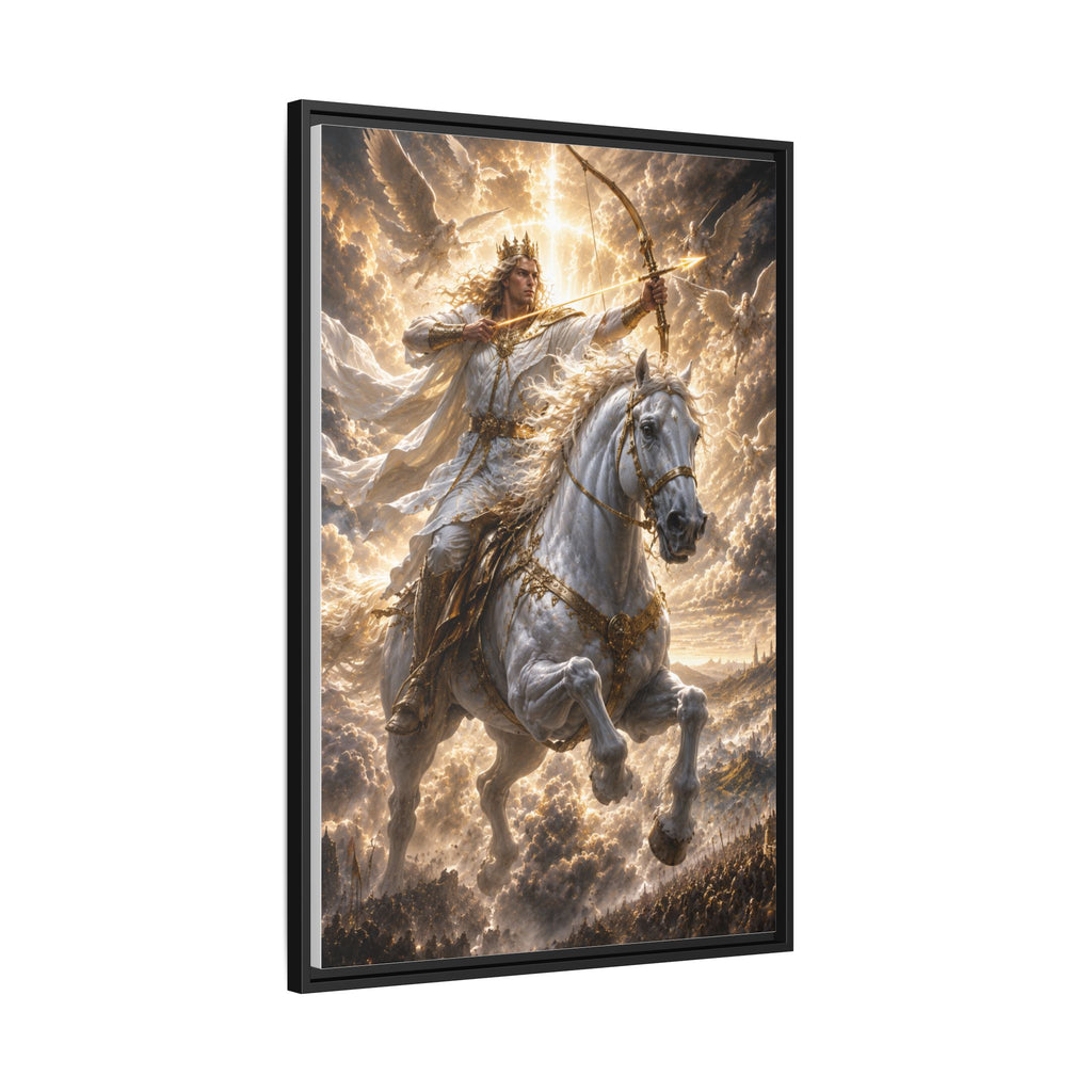 Mythic Warrior on White Steed — Framed Matte Canvas Wall Art