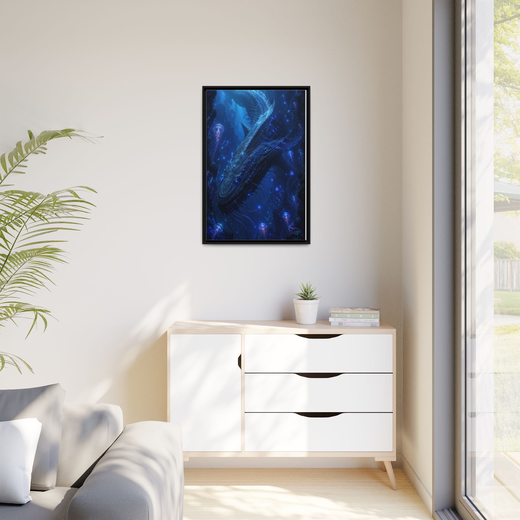 Framed Matte Canvas Art - Deep Sea Leviathan Fantasy Print