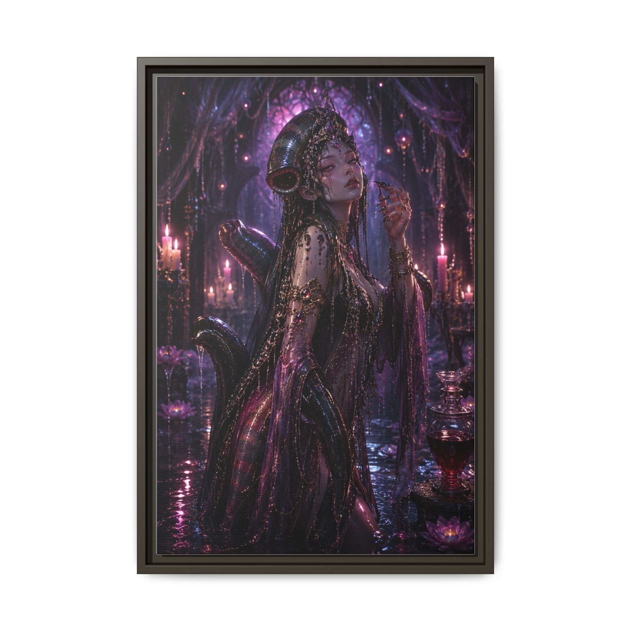 Gothic Fantasy Goddess Matte Canvas Print — Framed Dark Purple Wall Art