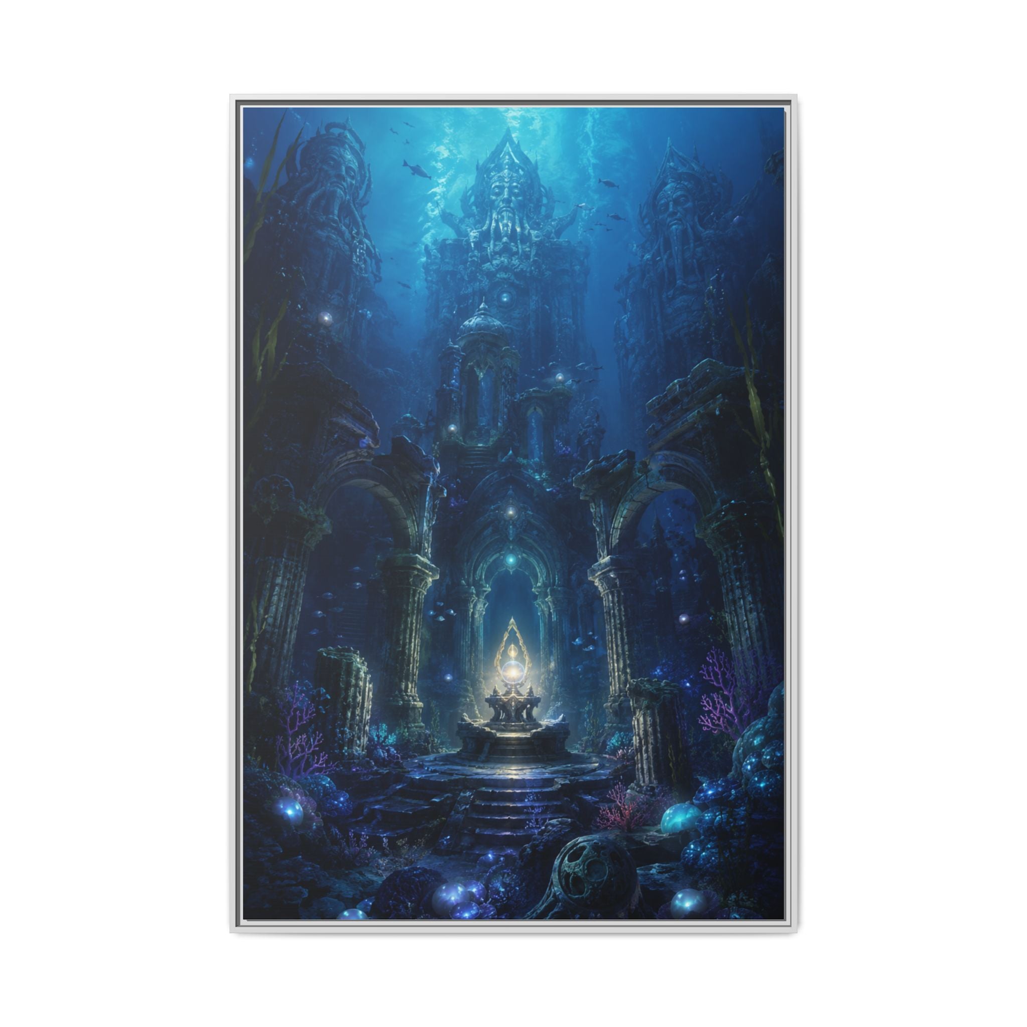 Framed Matte Canvas - Enchanted Underwater Temple Fantasy Art