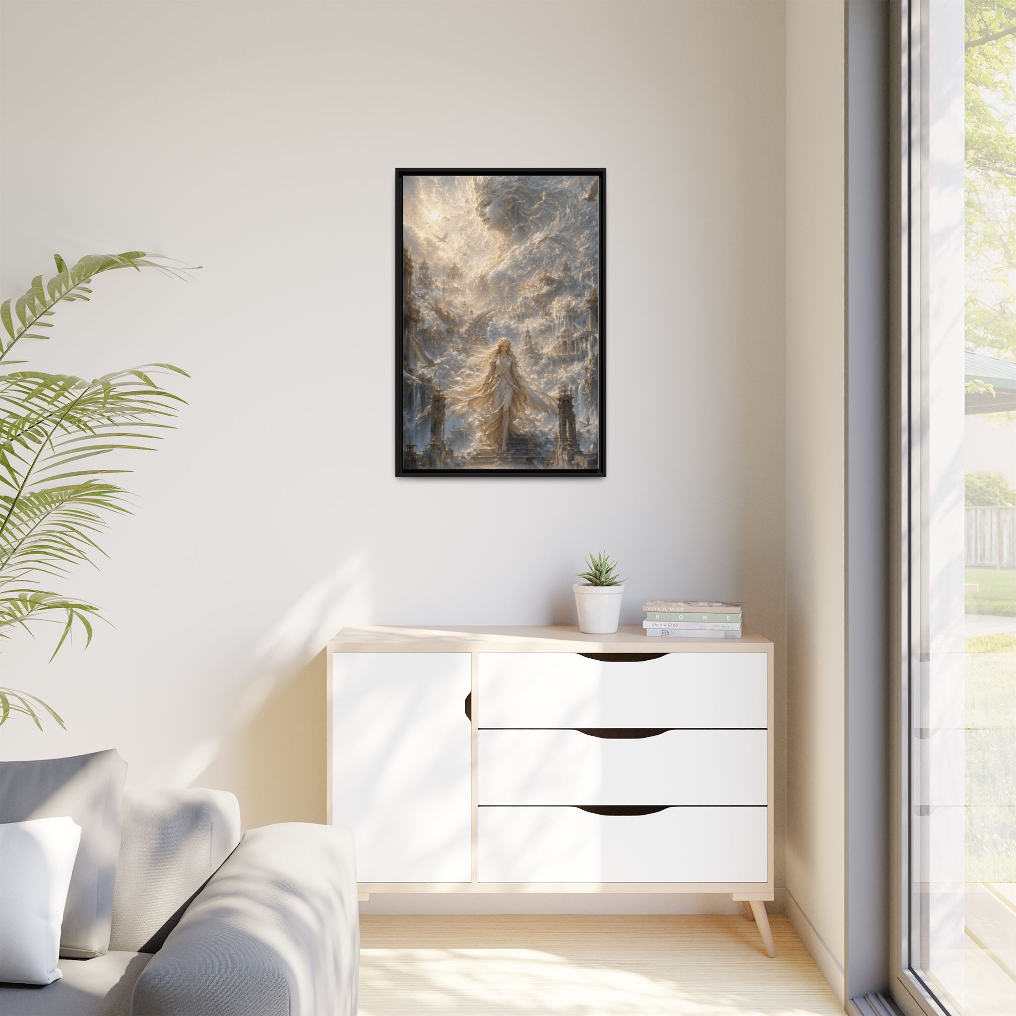 Ethereal Goddess Matte Framed Canvas Art — Dreamlike Fantasy Wall Decor