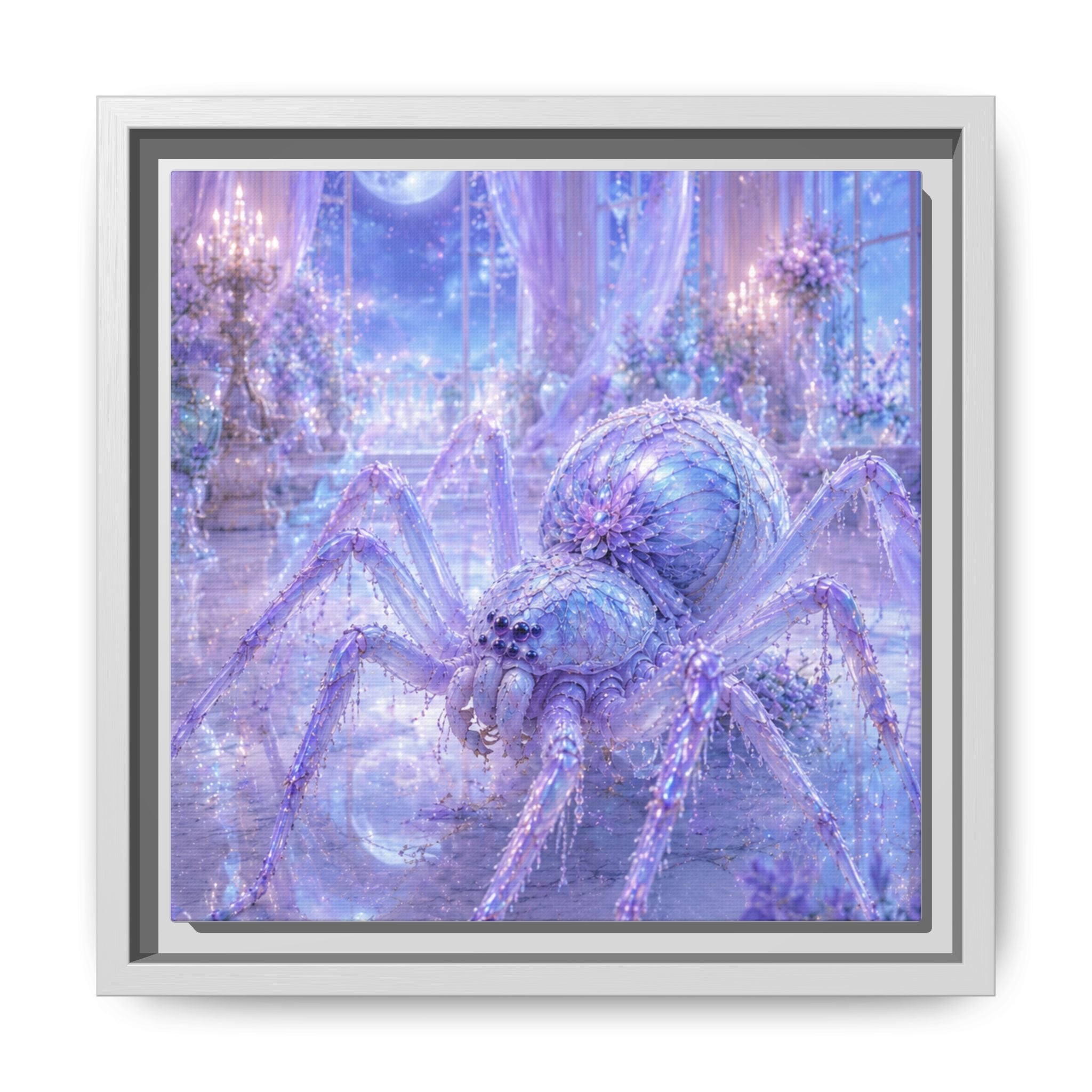 Moonlit Spider Fantasy Canvas Print — Lavender Enchanted Wall Art (Framed)