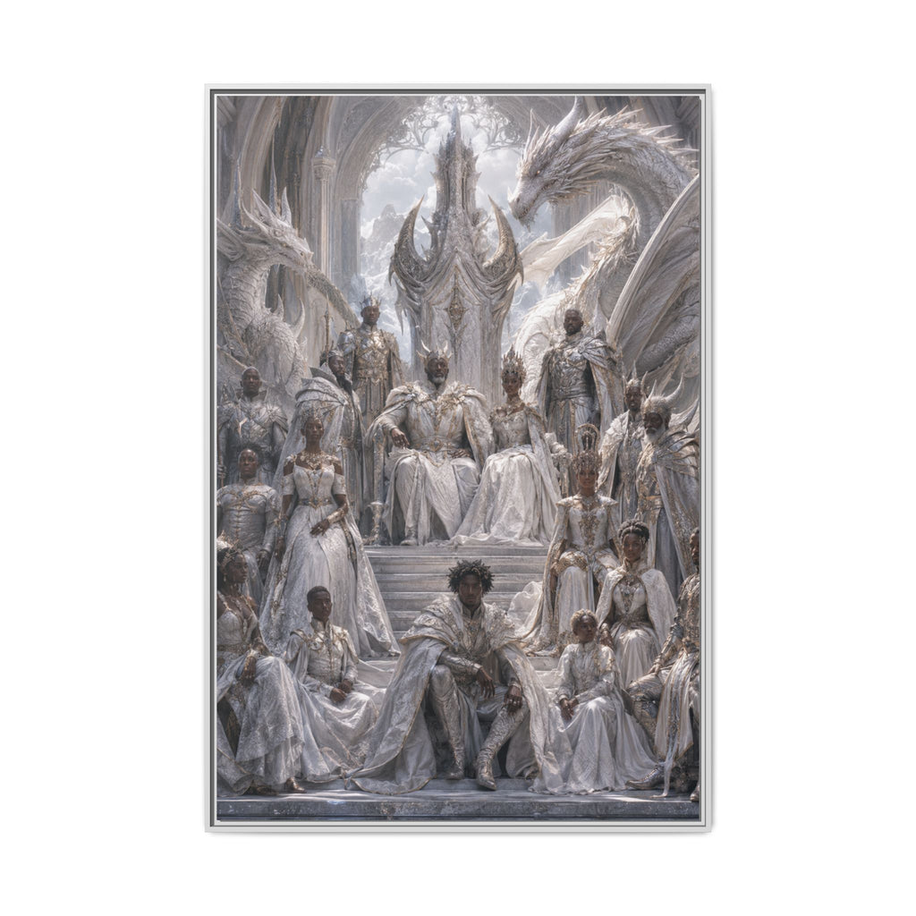 Framed Matte Canvas — Regal Dragon Court Fantasy Art Print