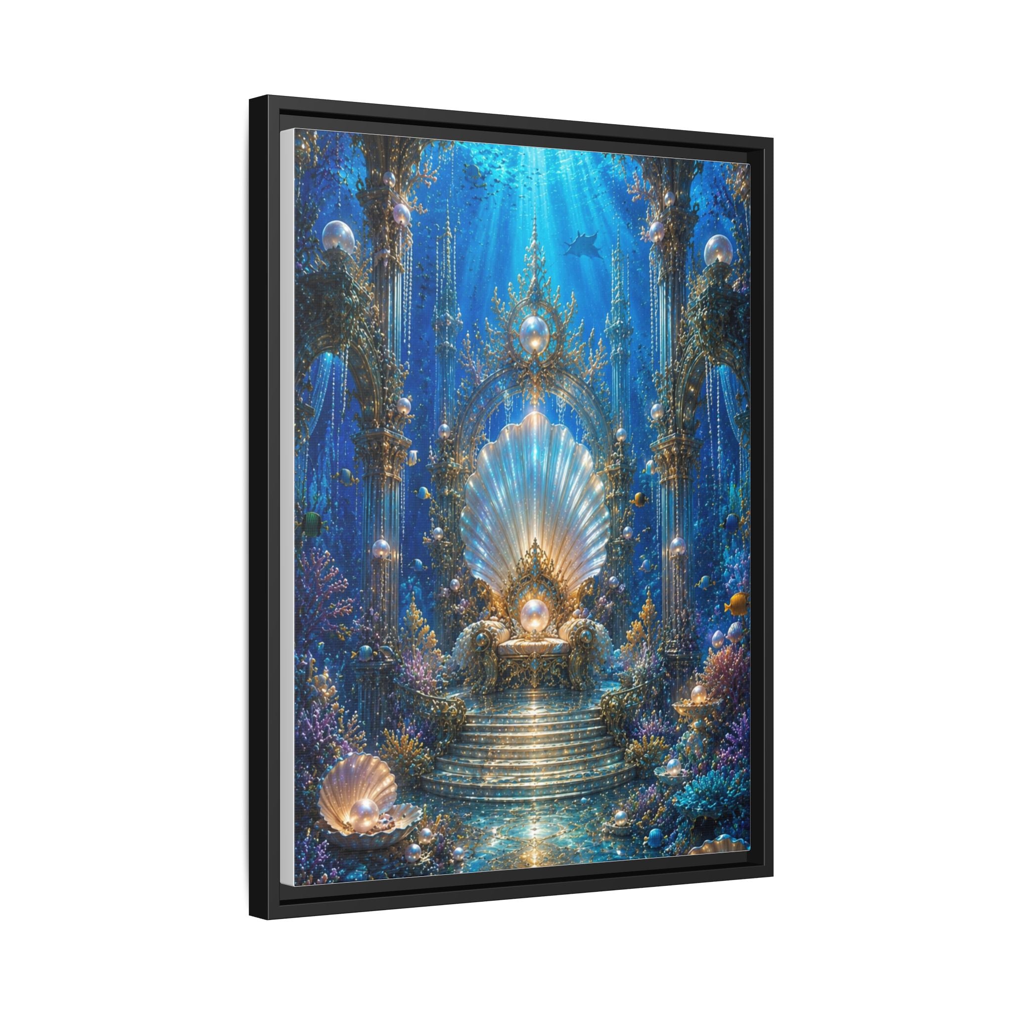 Underwater Palace Framed Canvas Art — Mermaid Throne Ocean Fantasy Print