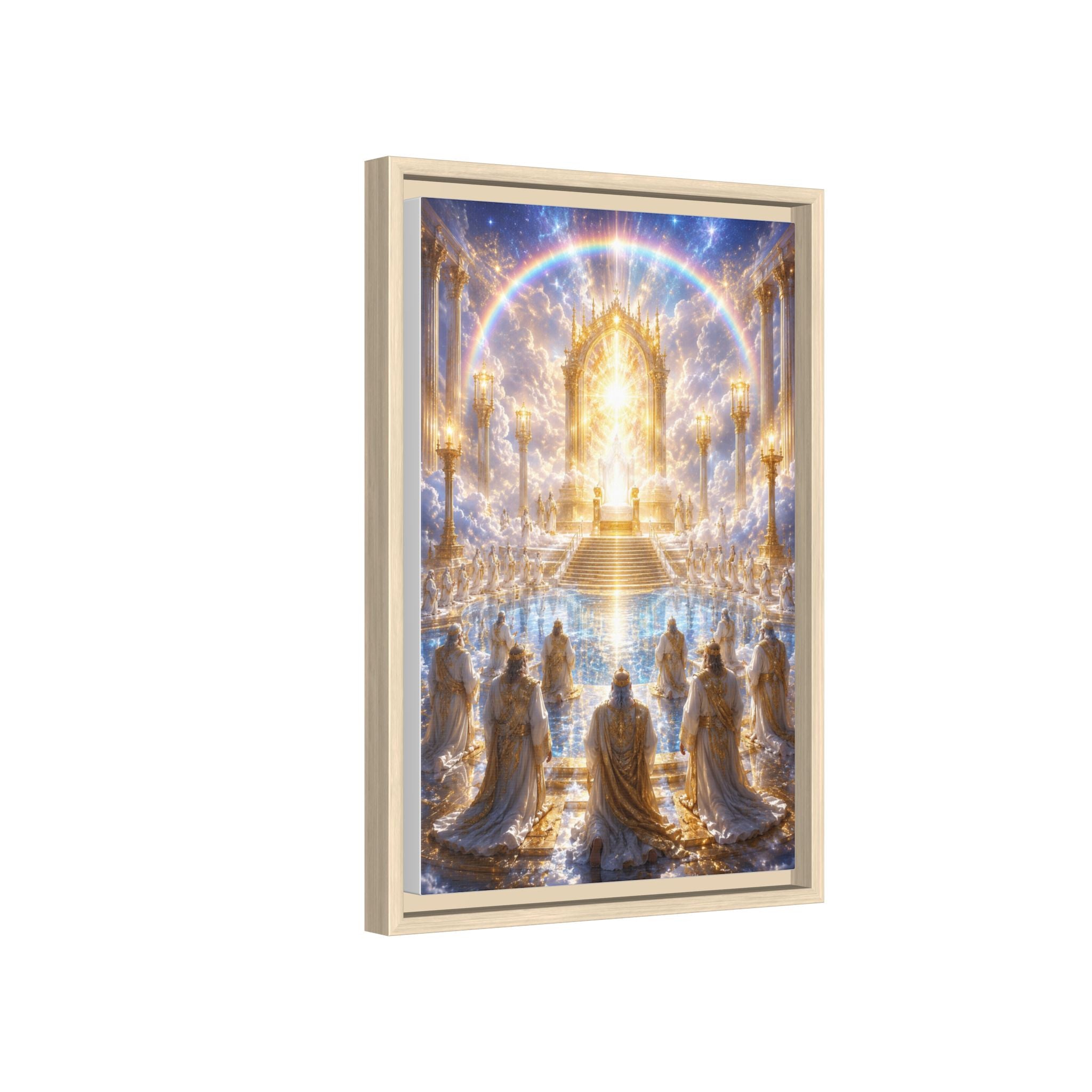 Heavenly Throne Room Matte Framed Canvas — Golden Angelic Realm Wall Art