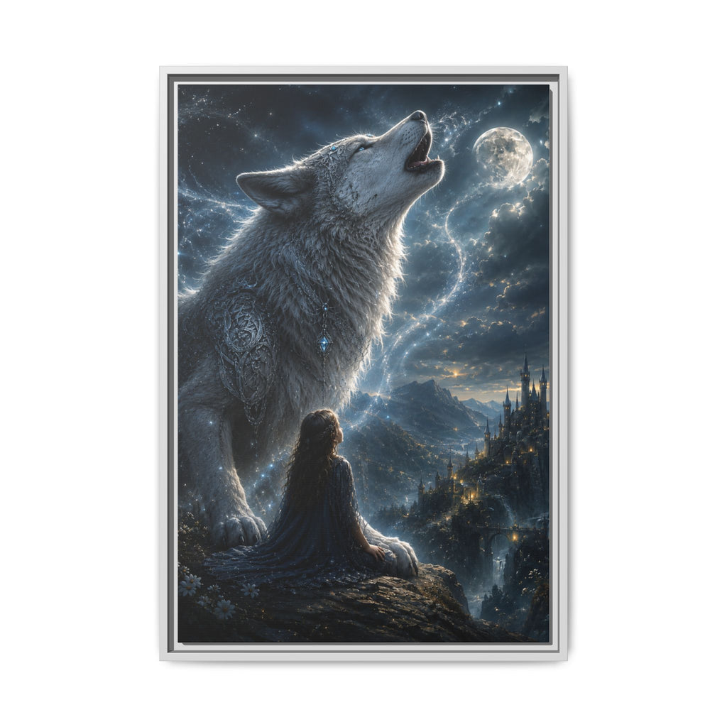 Howling Wolf Moon Matte Canvas Print — Framed Fantasy Wall Art