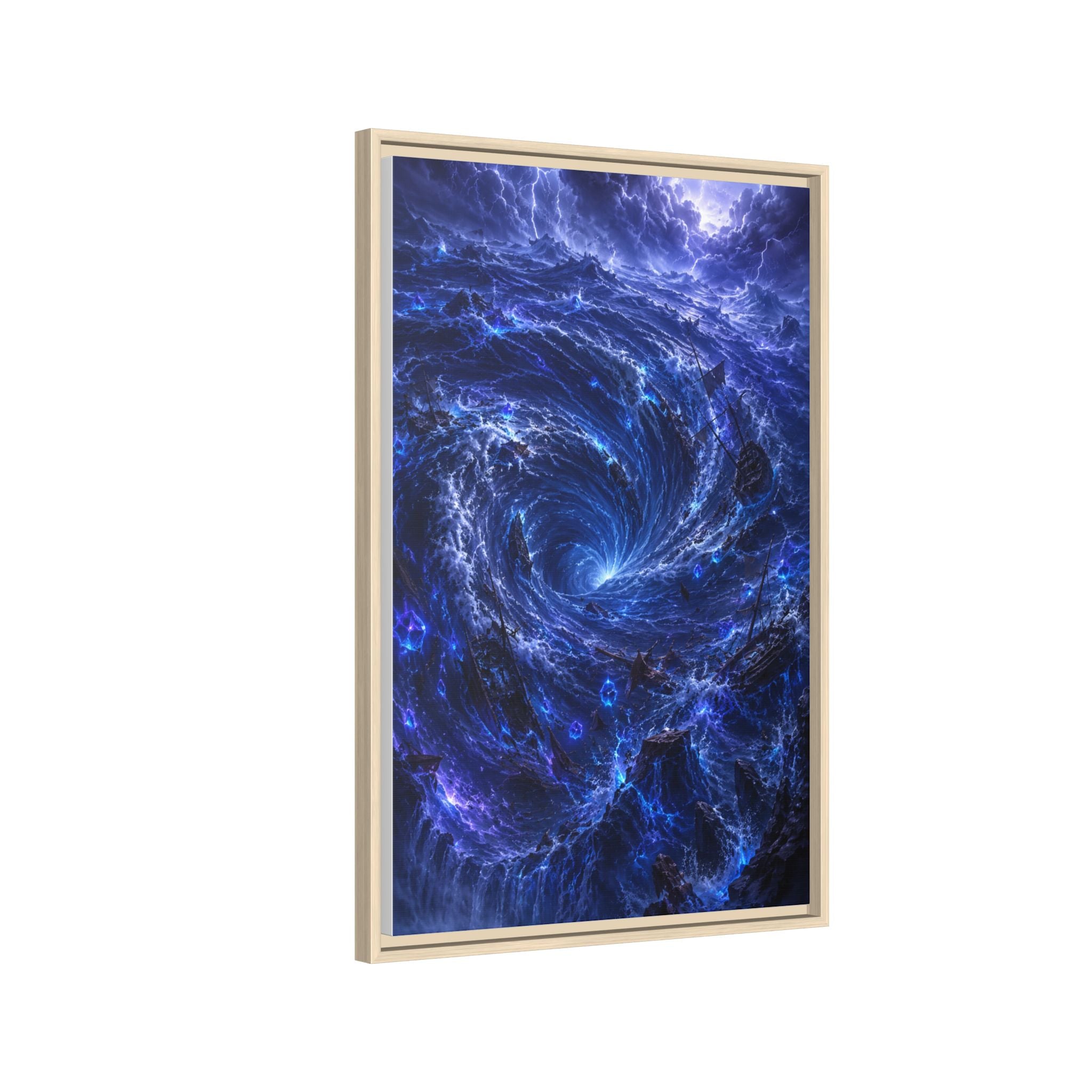 Framed Matte Canvas - Blue Cosmic Vortex Wall Art
