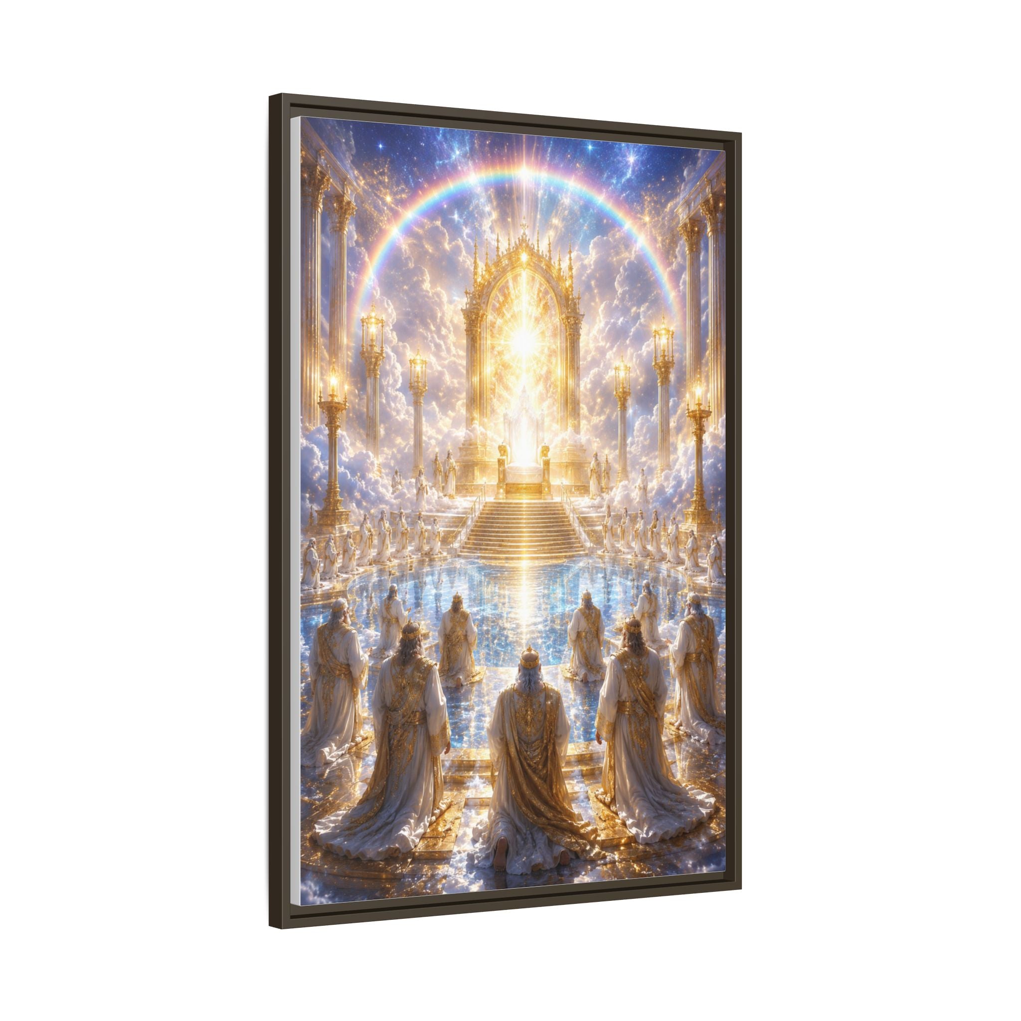 Heavenly Throne Room Matte Framed Canvas — Golden Angelic Realm Wall Art
