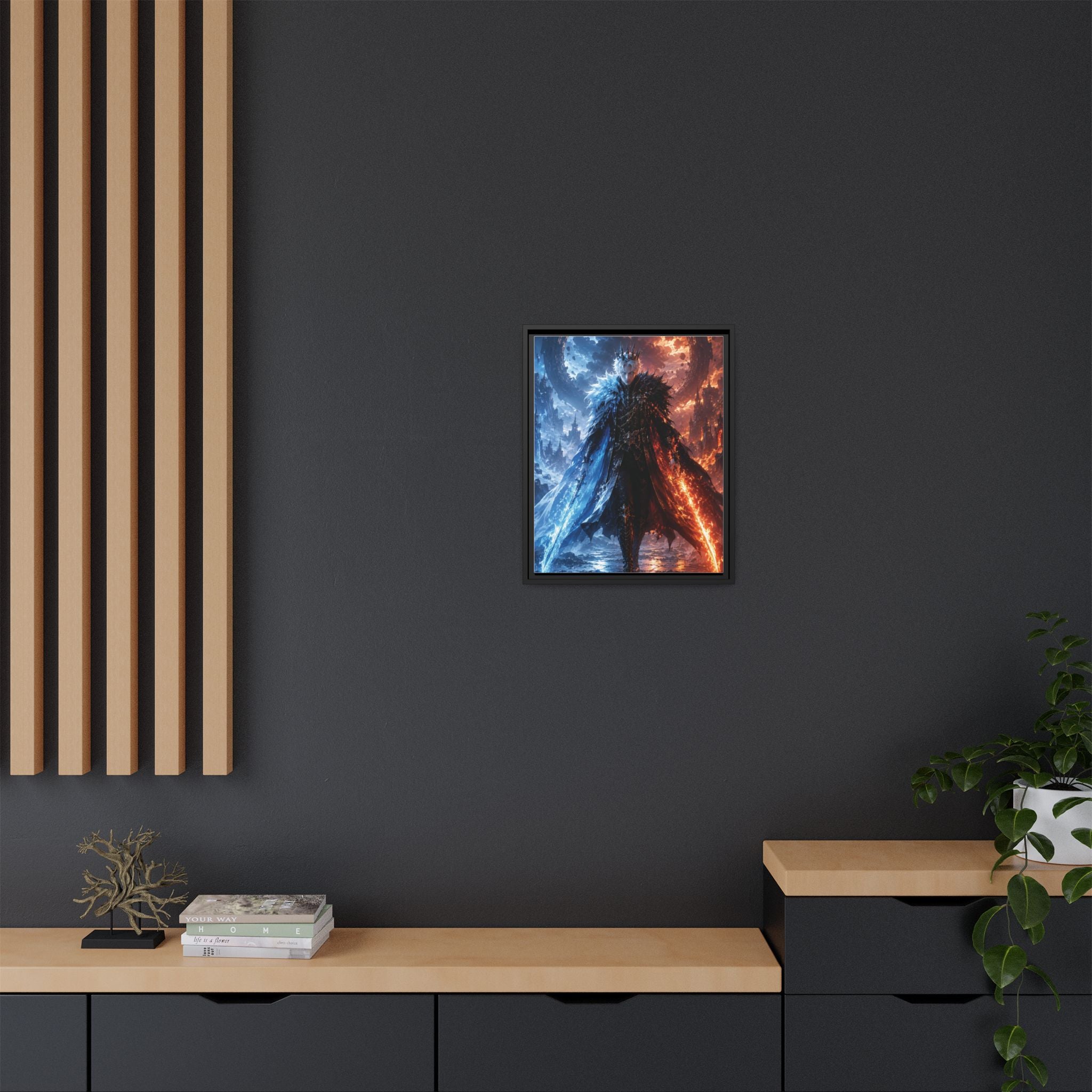 Framed Fantasy Canvas Print — Ice vs Fire Dark Knight Wall Art
