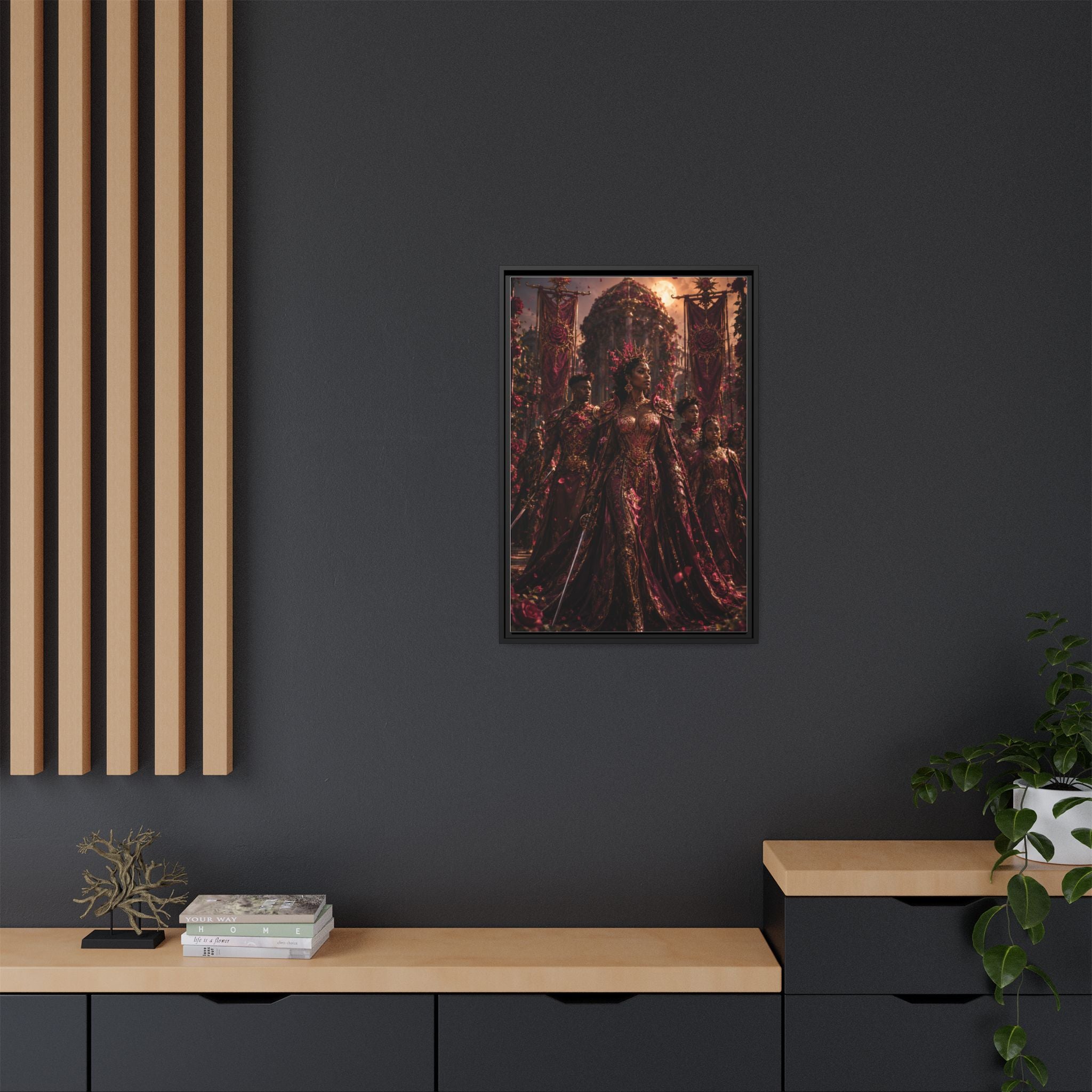Framed Matte Canvas Art — Regal Fantasy Queen Portrait
