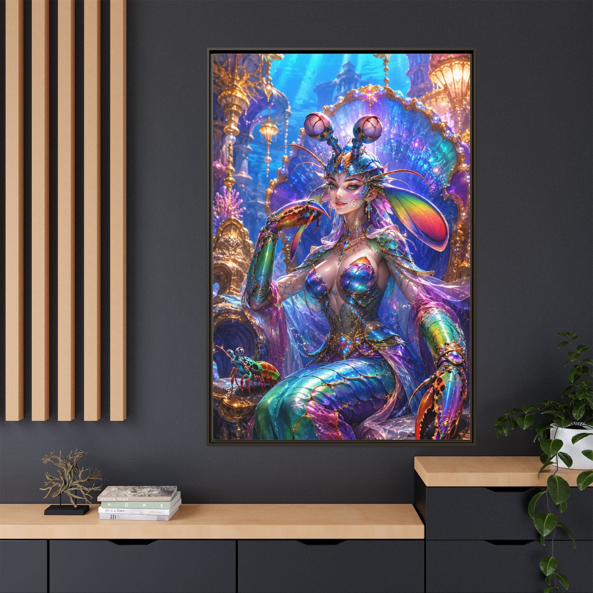 Mermaid Queen Framed Matte Canvas Art — Vibrant Fantasy Underwater Wall Decor