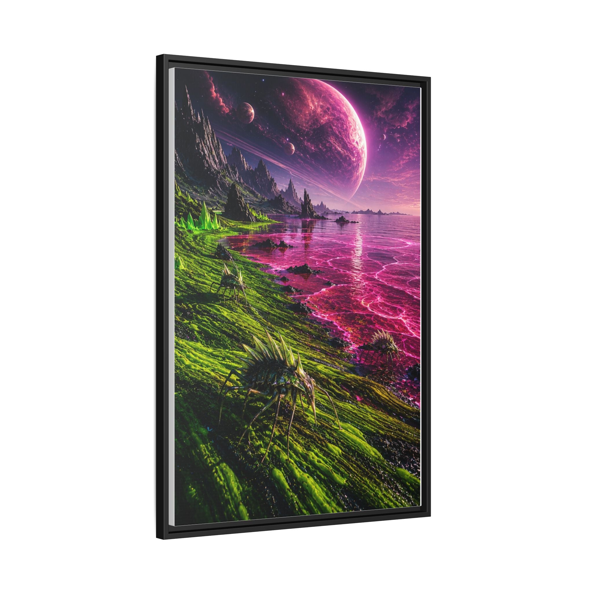 Framed Matte Canvas - Neon Alien Landscape Wall Art