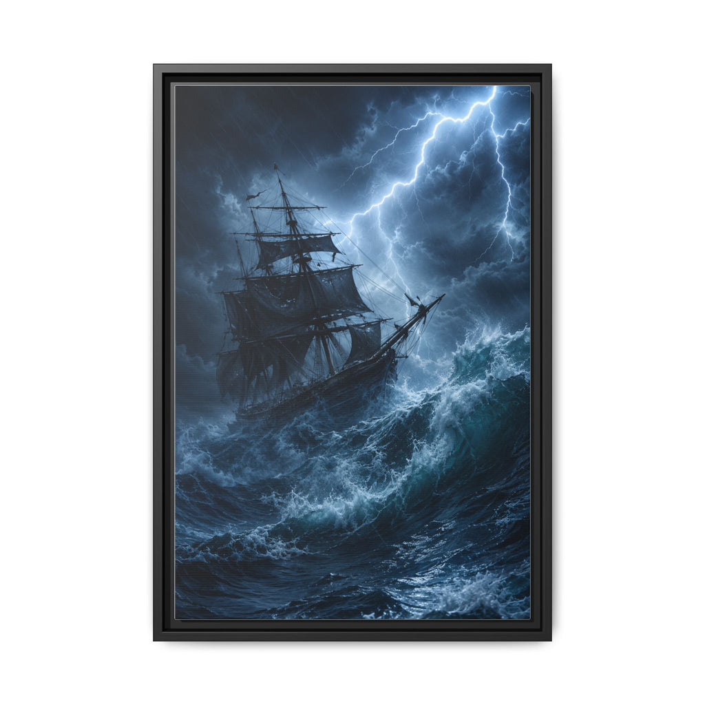 Stormy Seas Ship Painting — Framed Matte Canvas Wall Art