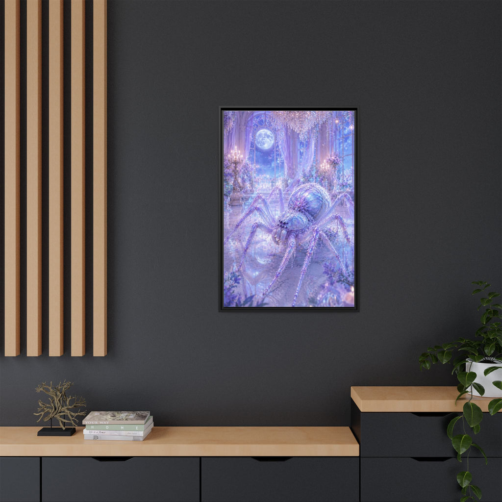 Moonlit Spider Fantasy Canvas Print — Lavender Enchanted Wall Art (Framed)