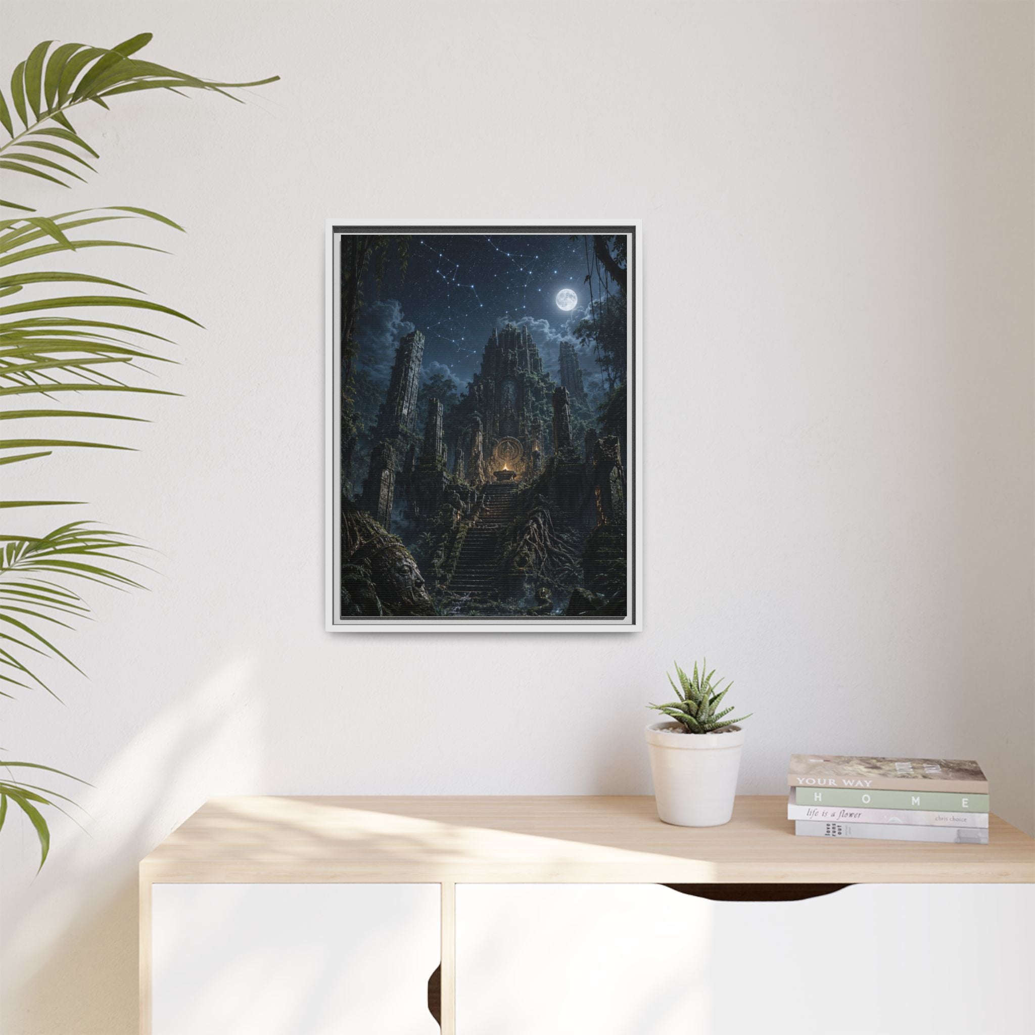 Framed Matte Canvas - Moonlit Ruins Fantasy Wall Art