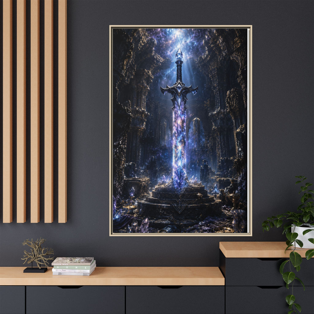 Framed Fantasy Sword Canvas — Mystical Glowing Blade Wall Art