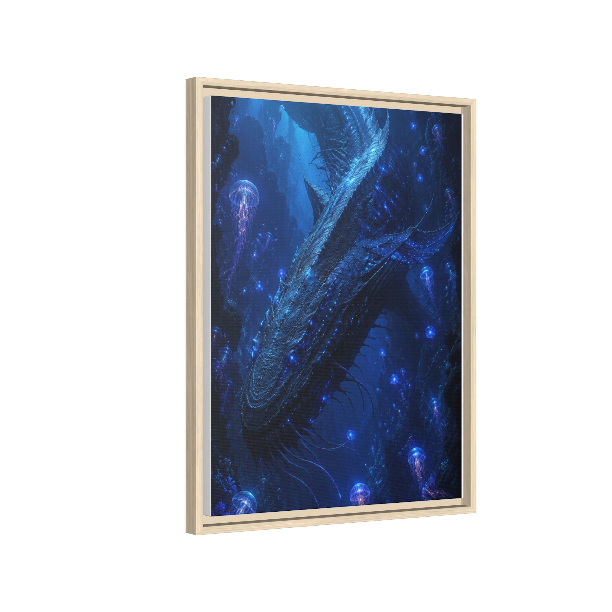 Framed Matte Canvas Art - Deep Sea Leviathan Fantasy Print
