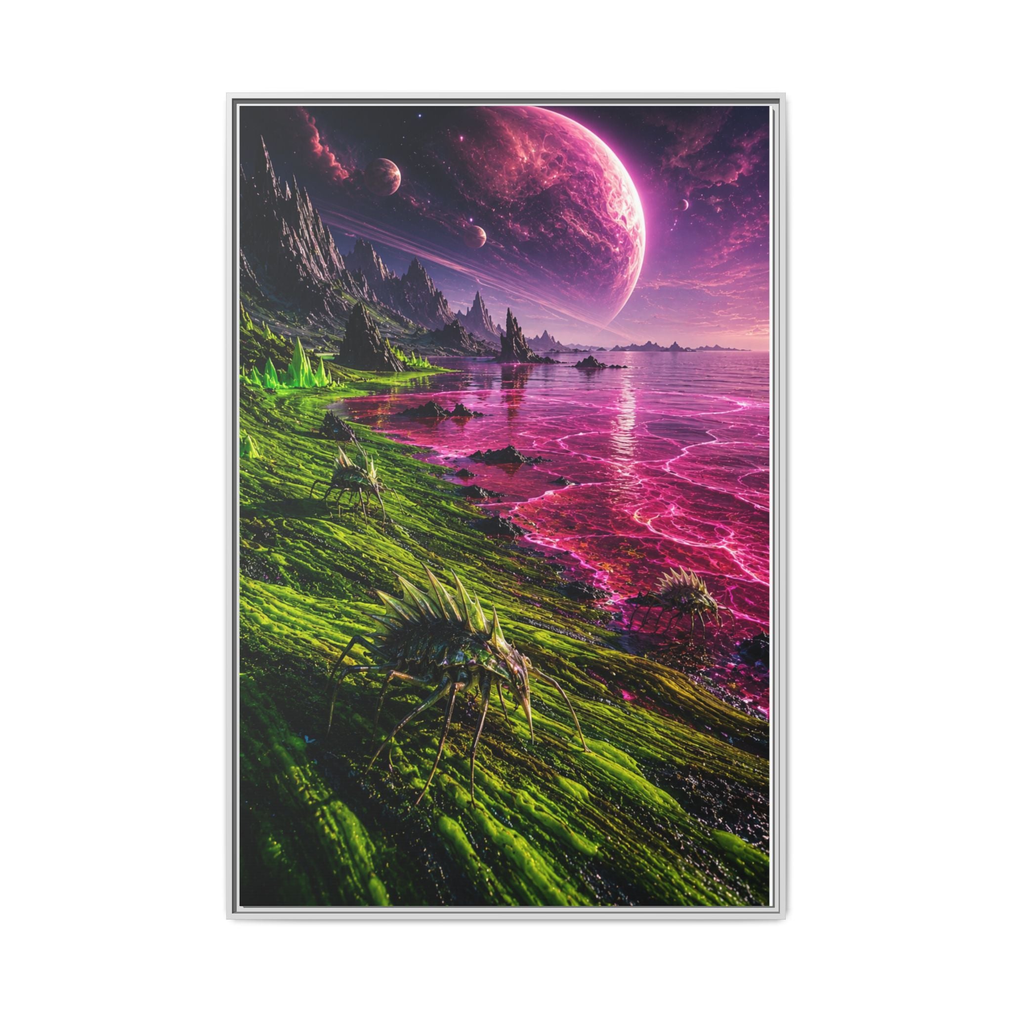 Framed Matte Canvas - Neon Alien Landscape Wall Art