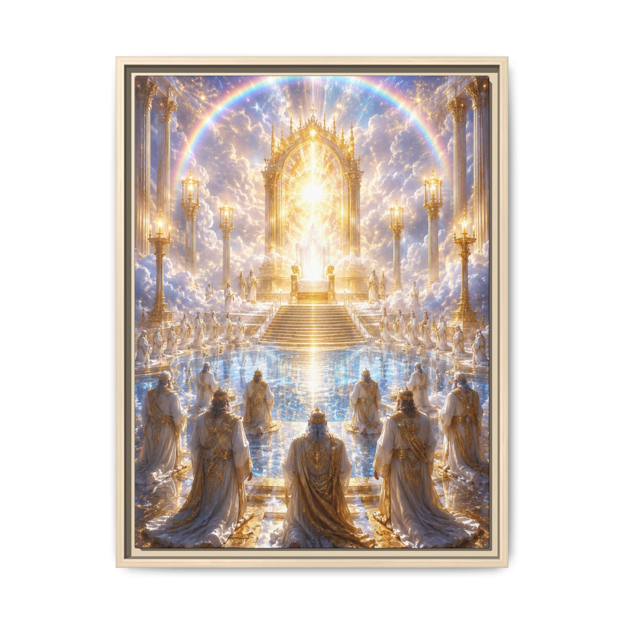 Heavenly Throne Room Matte Fine Art Paper Print — Golden Angelic Realm Wall Art