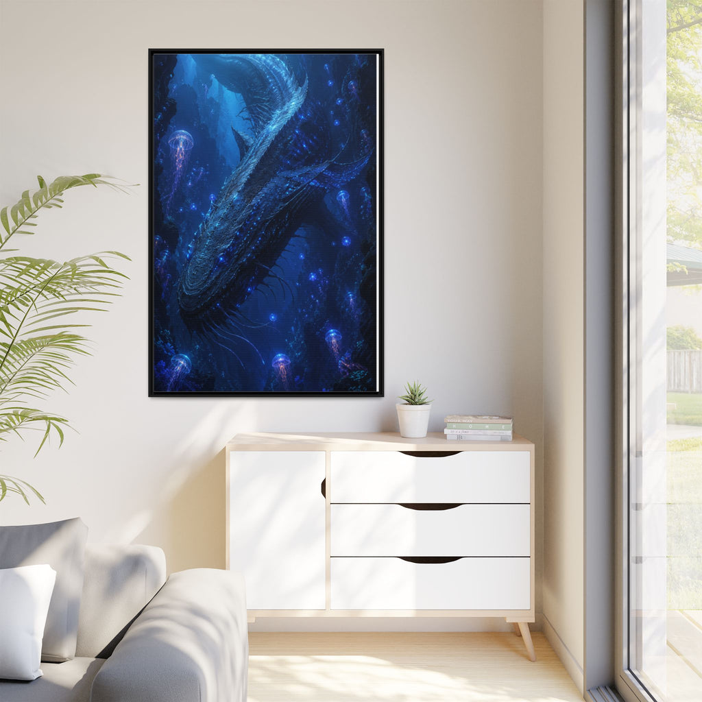 Framed Matte Canvas Art - Deep Sea Leviathan Fantasy Print