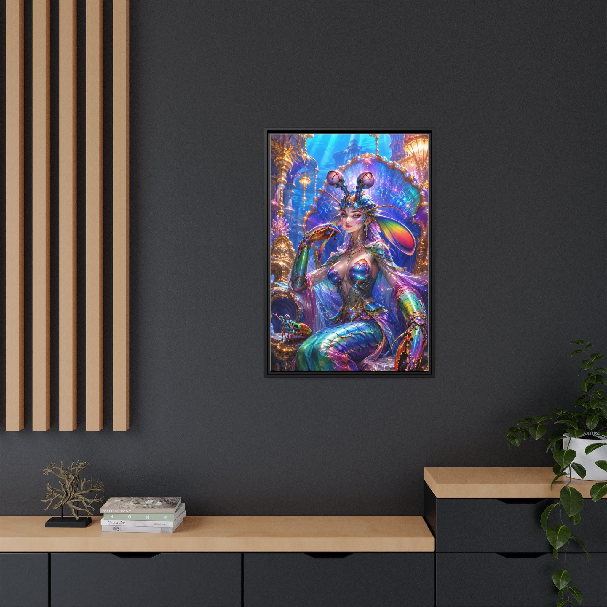Mermaid Queen Framed Matte Canvas Art — Vibrant Fantasy Underwater Wall Decor