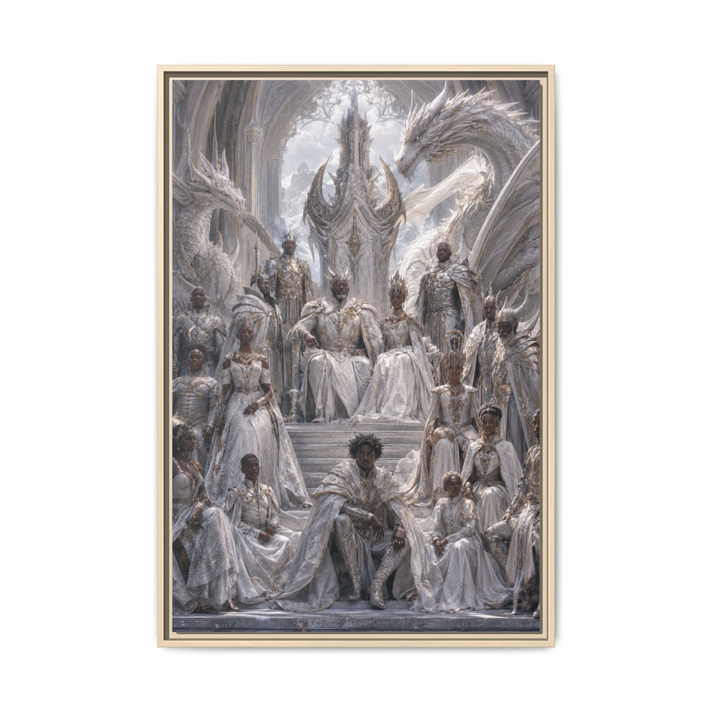 Framed Matte Canvas — Regal Dragon Court Fantasy Art Print