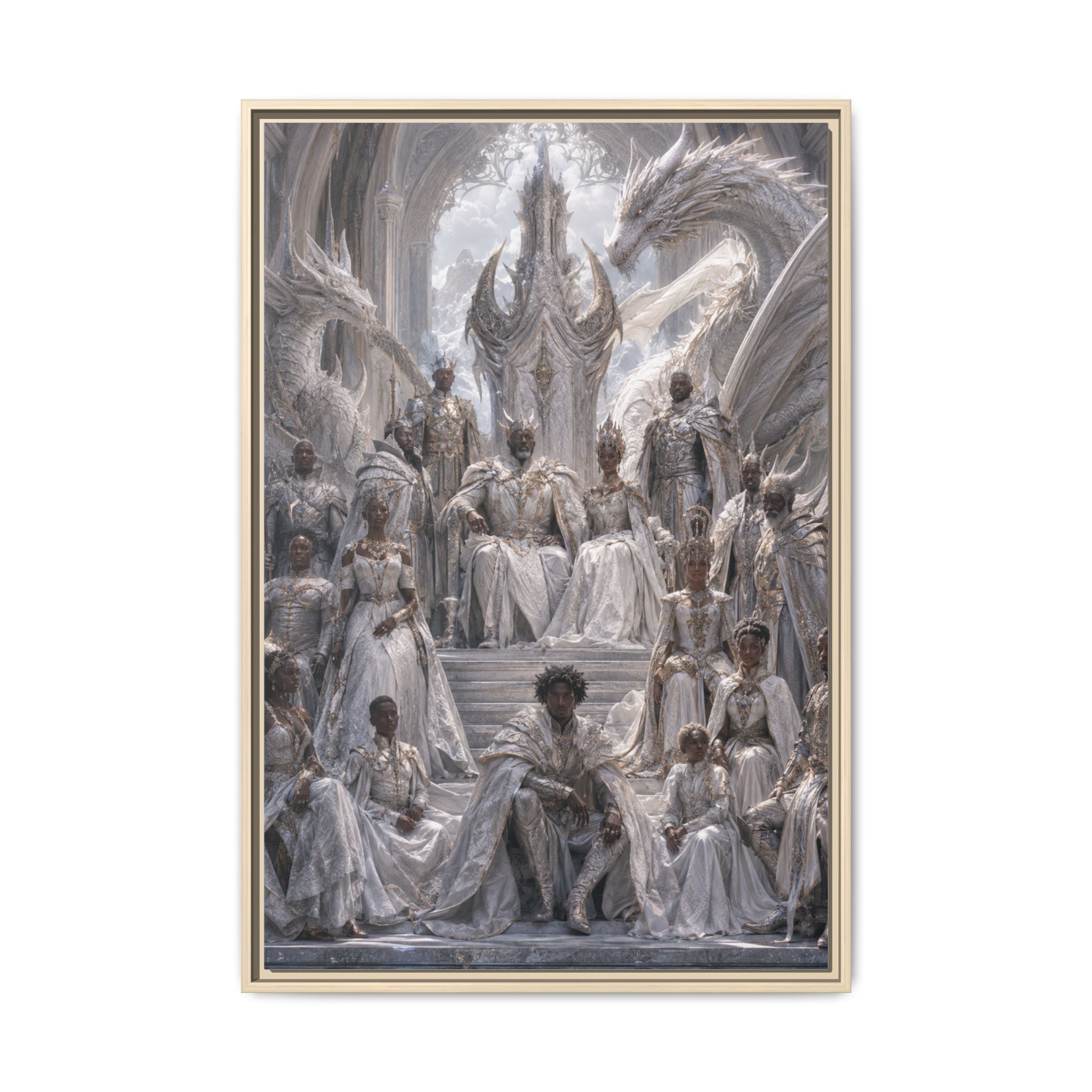 Framed Matte Canvas — Regal Dragon Court Fantasy Art Print