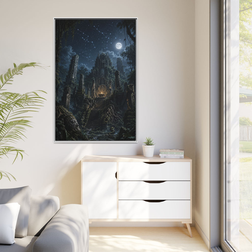 Framed Matte Canvas - Moonlit Ruins Fantasy Wall Art