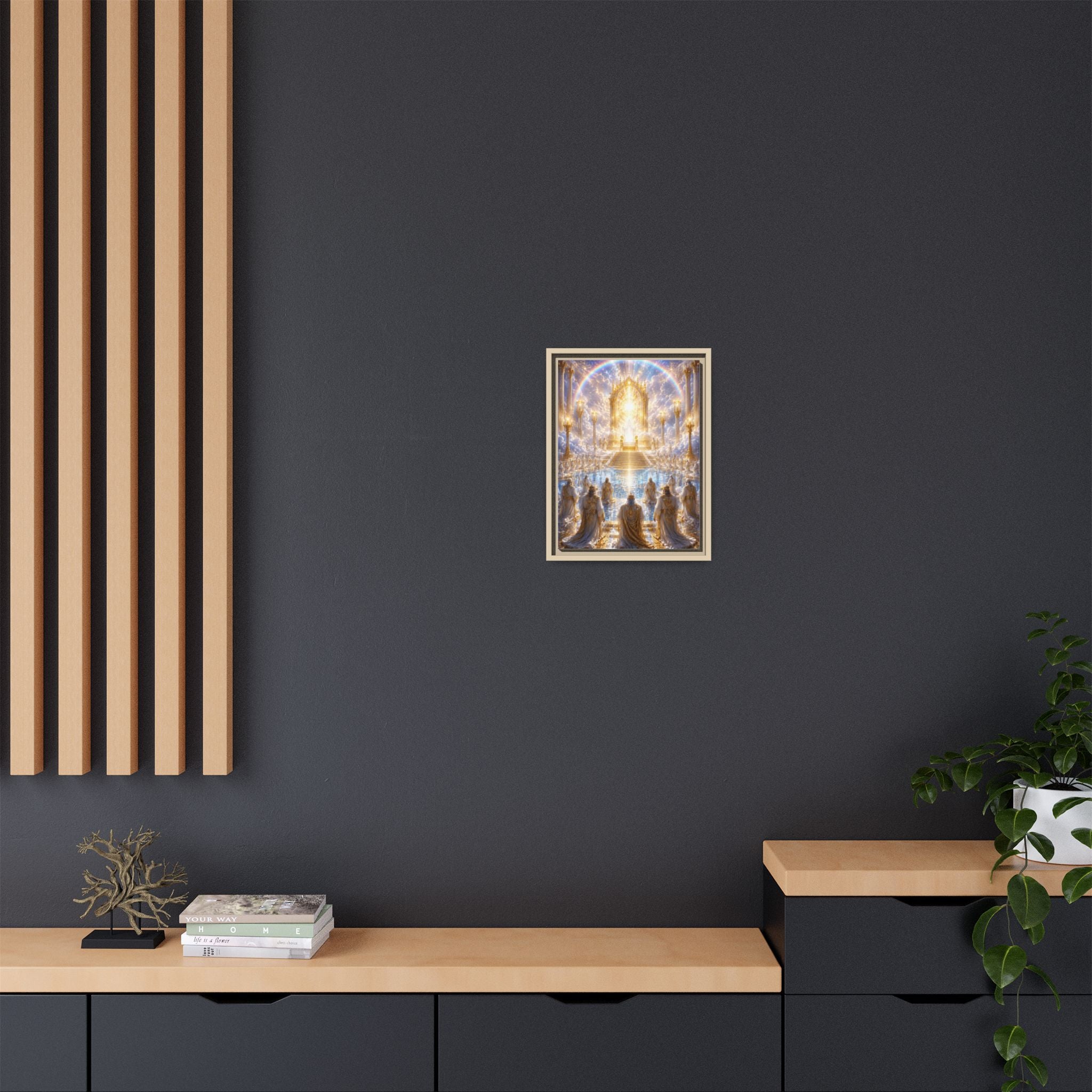 Heavenly Throne Room Matte Framed Canvas — Golden Angelic Realm Wall Art