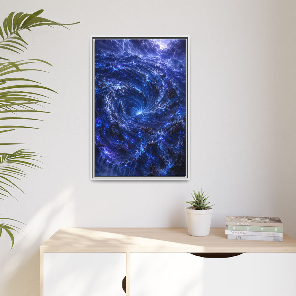 Framed Matte Canvas - Blue Cosmic Vortex Wall Art