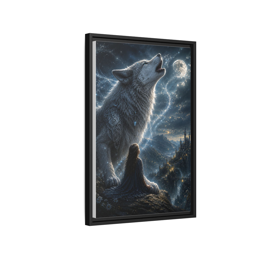 Howling Wolf Moon Matte Canvas Print — Framed Fantasy Wall Art