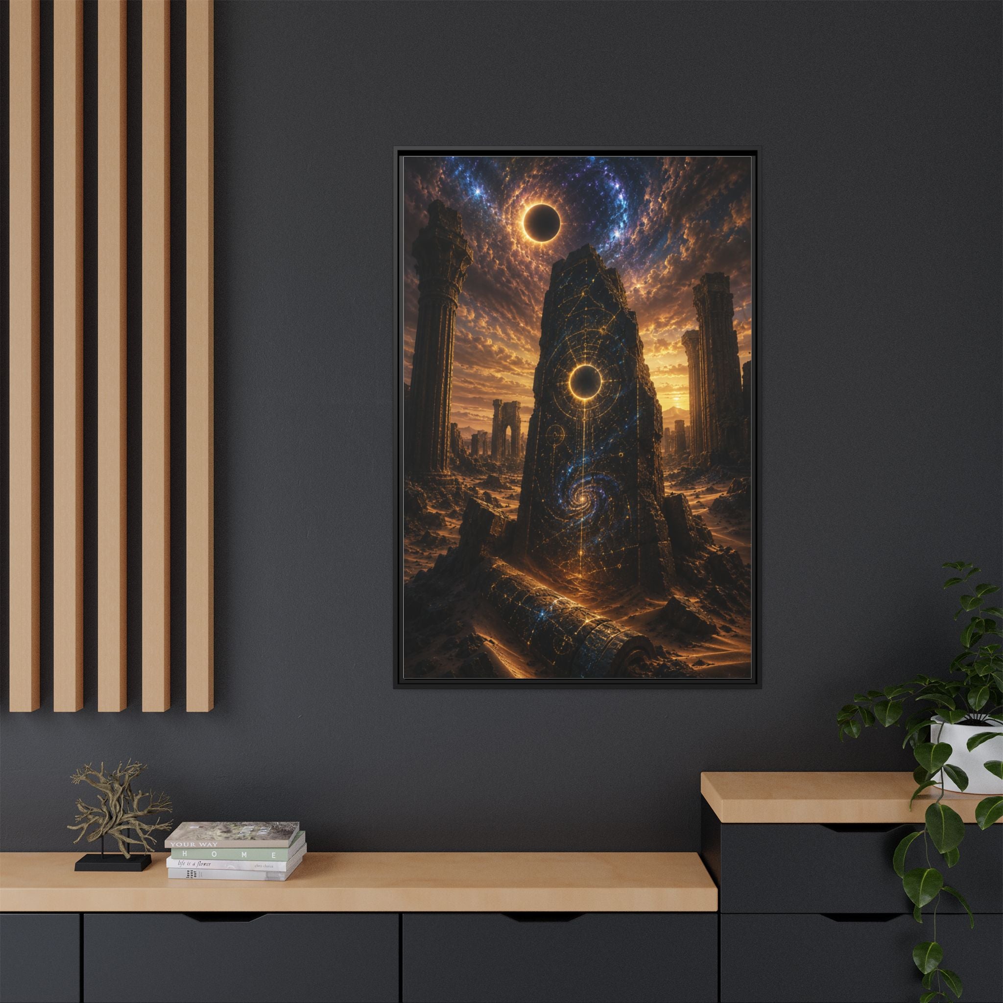 Framed Matte Canvas - Cosmic Obelisk Fantasy Wall Art