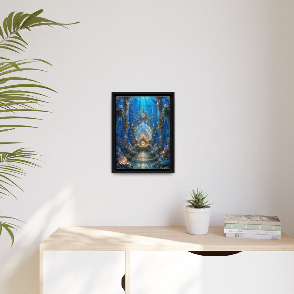 Underwater Palace Framed Canvas Art — Mermaid Throne Ocean Fantasy Print