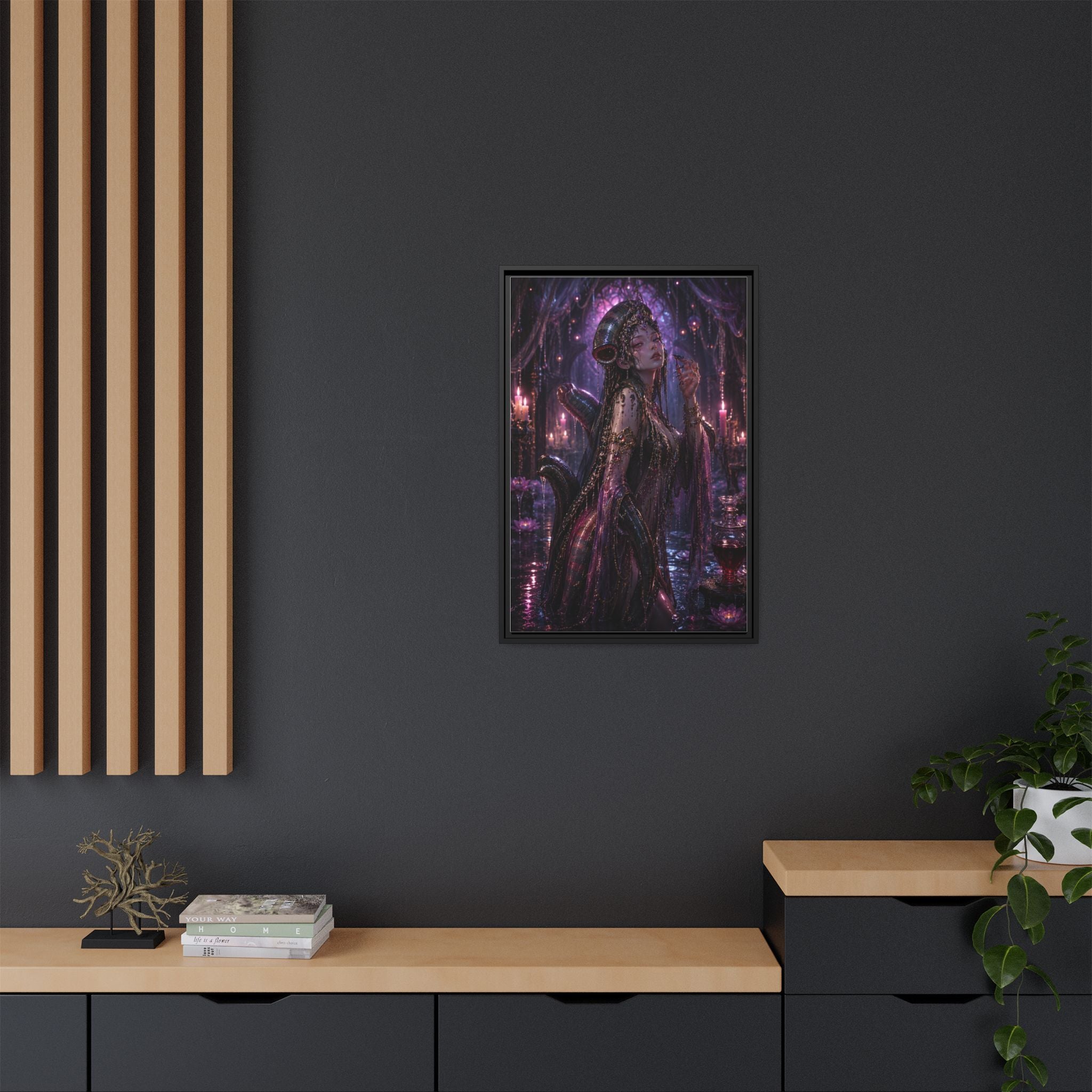Gothic Fantasy Goddess Matte Canvas Print — Framed Dark Purple Wall Art