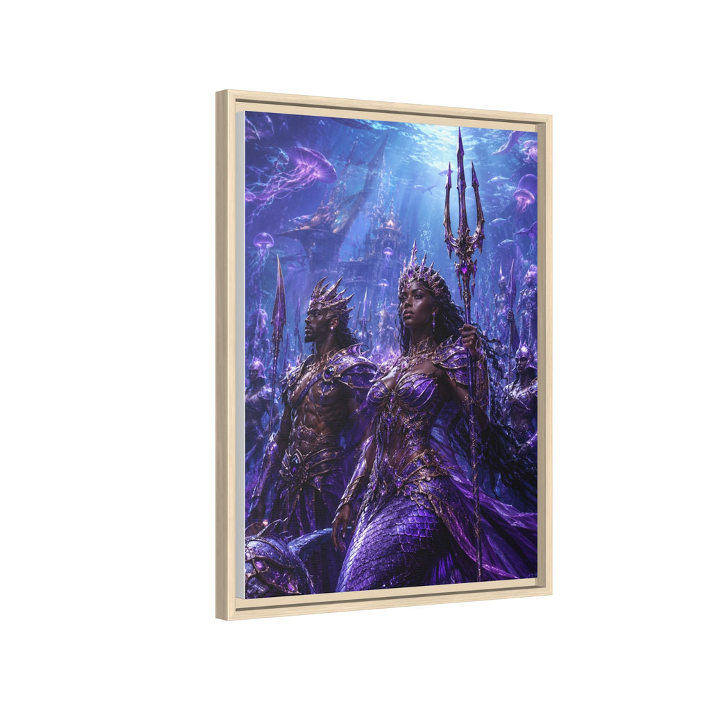 Framed Matte Canvas Print — Regal Underwater Merfolk Royalty (Purple)