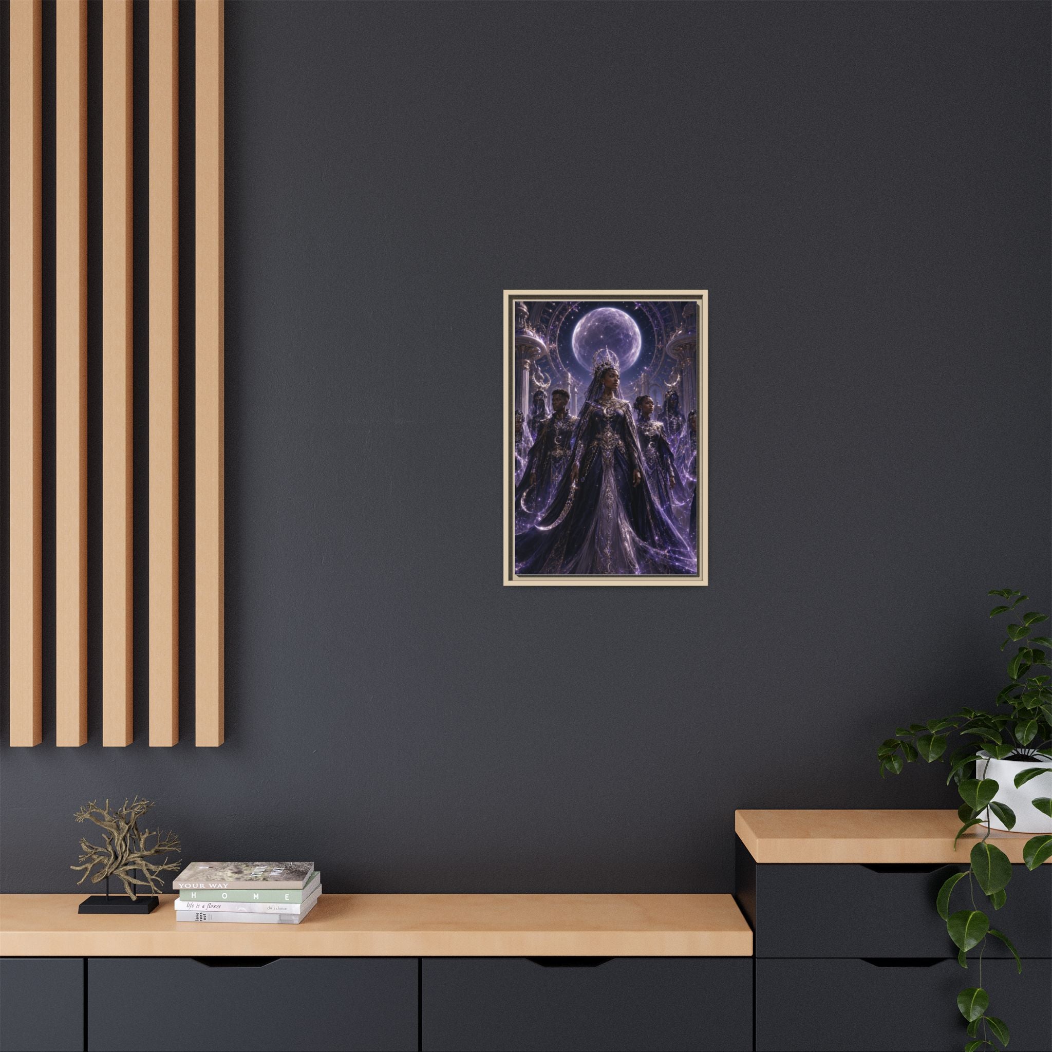 Mystic Moon Queen Framed Matte Canvas Print — Fantasy Royalty Wall Art