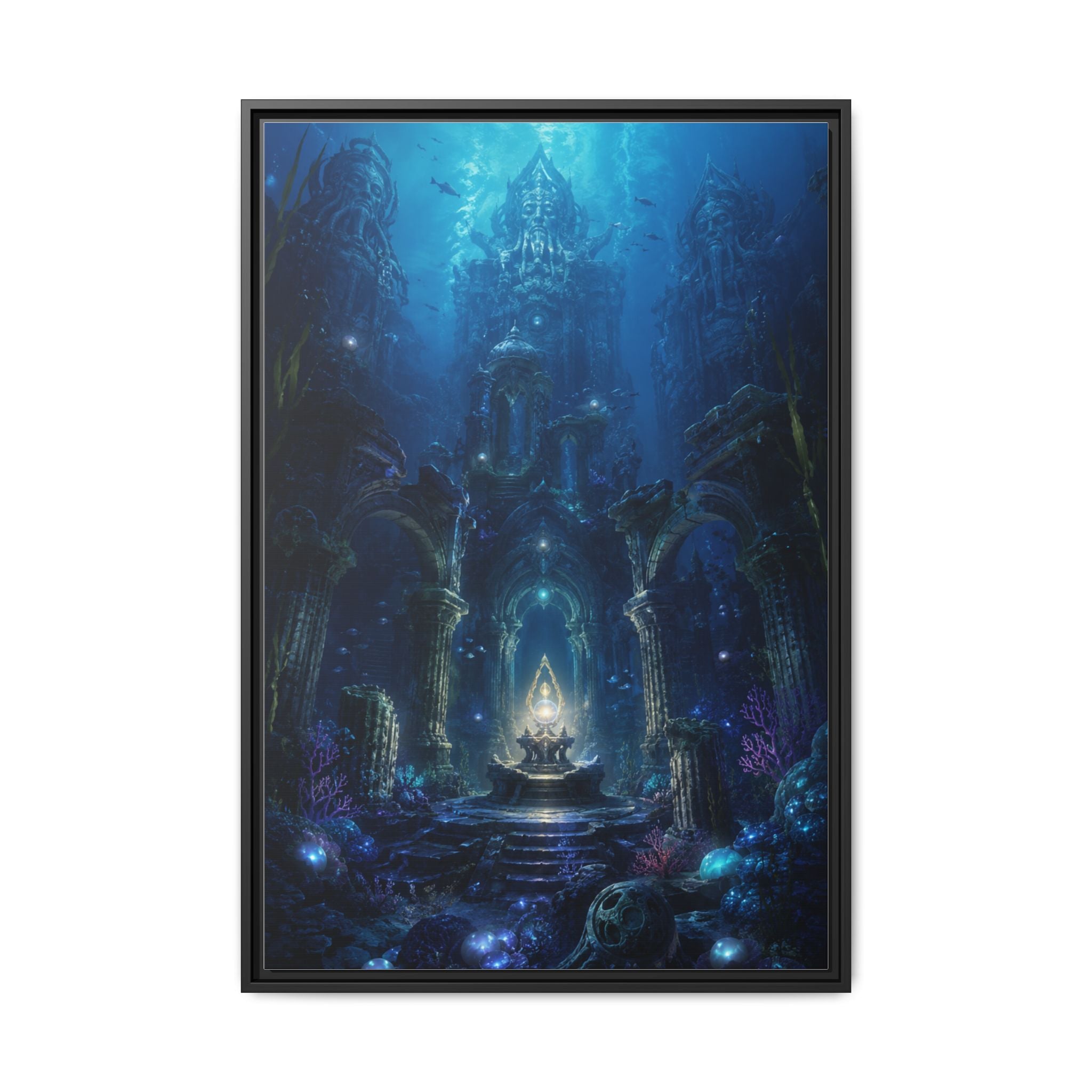 Framed Matte Canvas - Enchanted Underwater Temple Fantasy Art