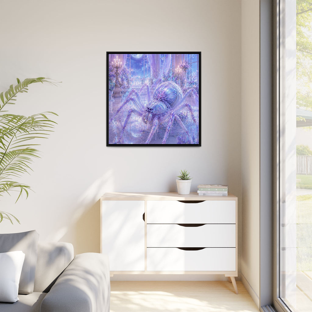 Moonlit Spider Fantasy Canvas Print — Lavender Enchanted Wall Art (Framed)