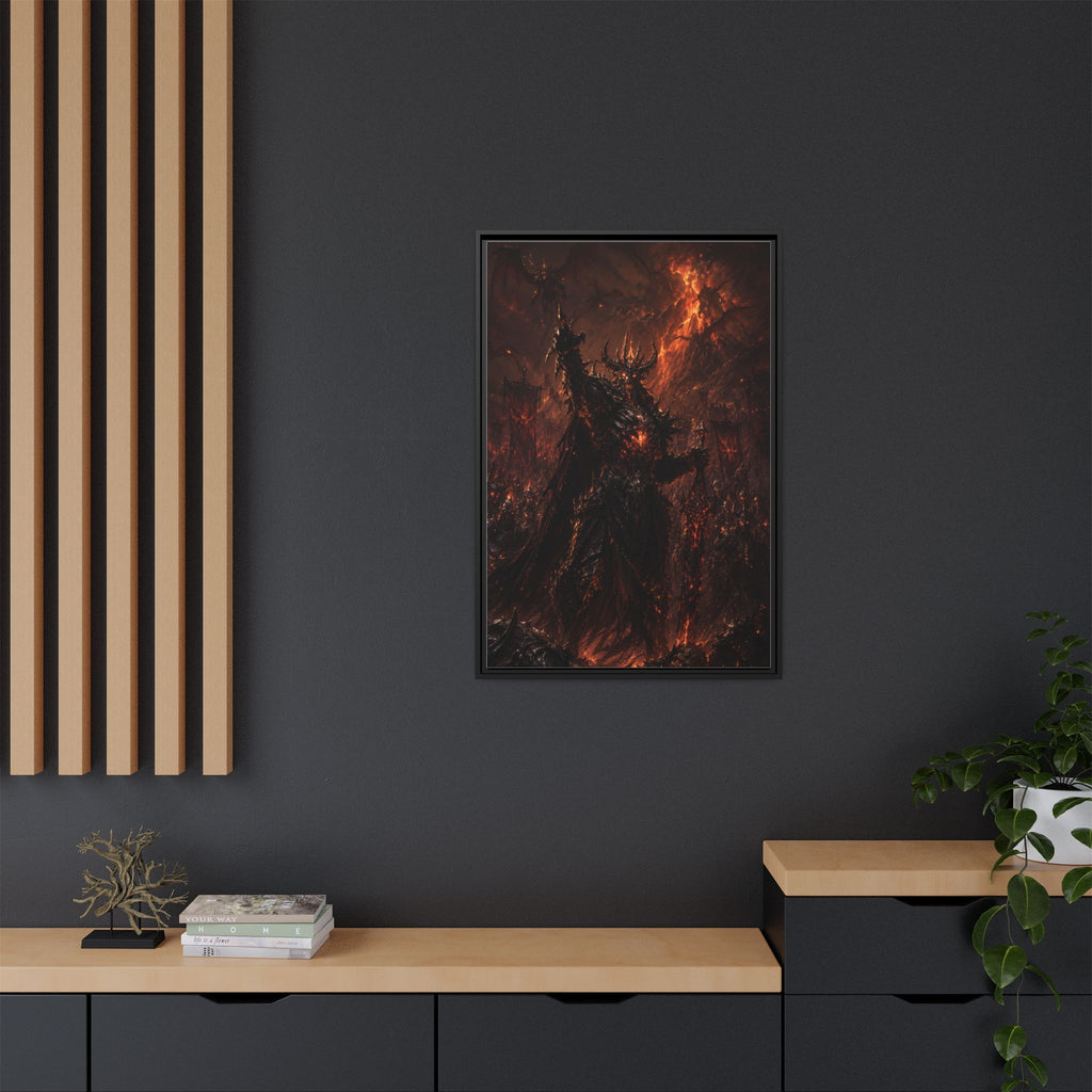Framed Matte Canvas: Infernal Dark Lord Fantasy Wall Art