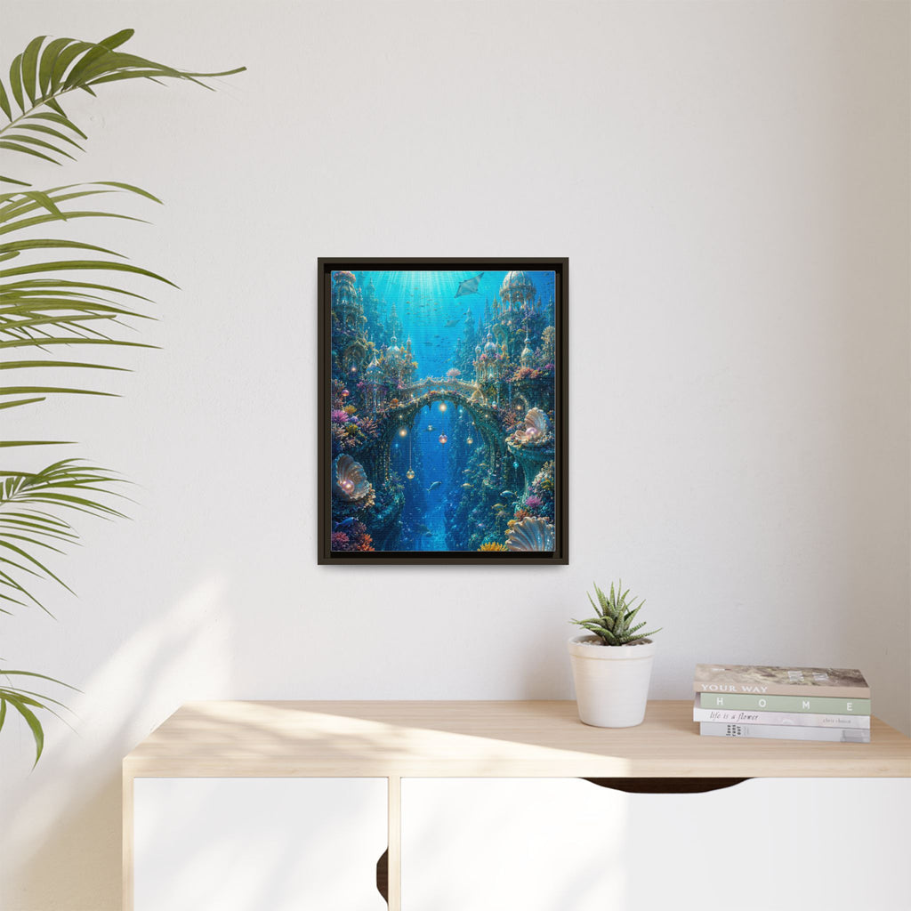 Underwater Fantasy Matte Canvas Framed Print — Ocean City Coral Reef Wall Art